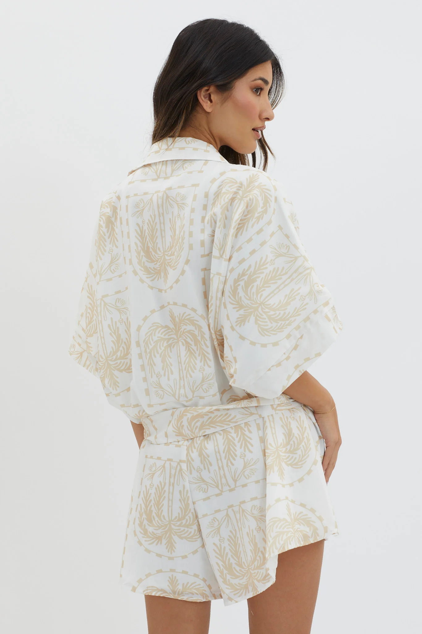 Daytona Beach Button-Up Romper Print Beige - Image 2