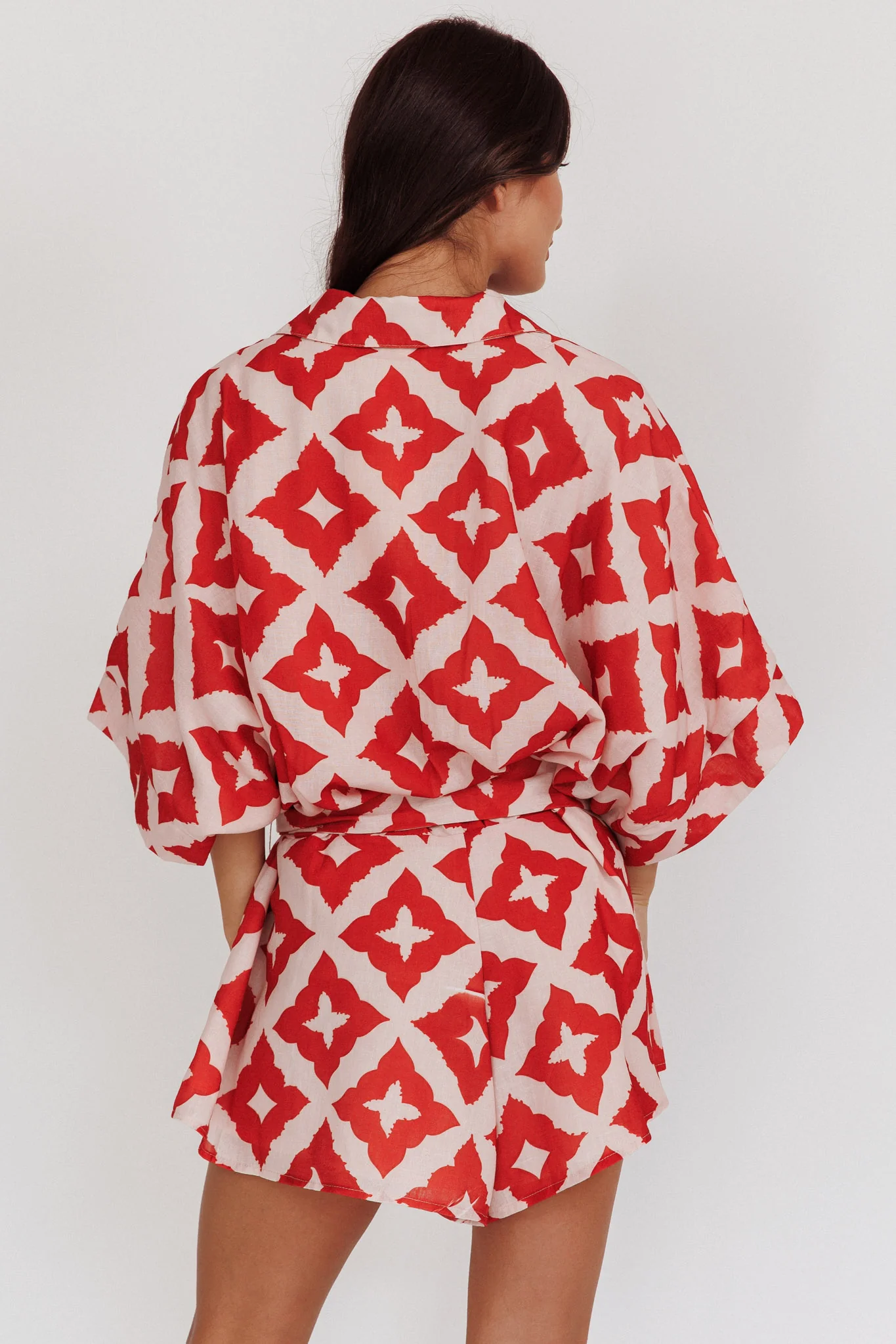 Daytona Beach Button-Up Romper Print Burgundy - Image 3