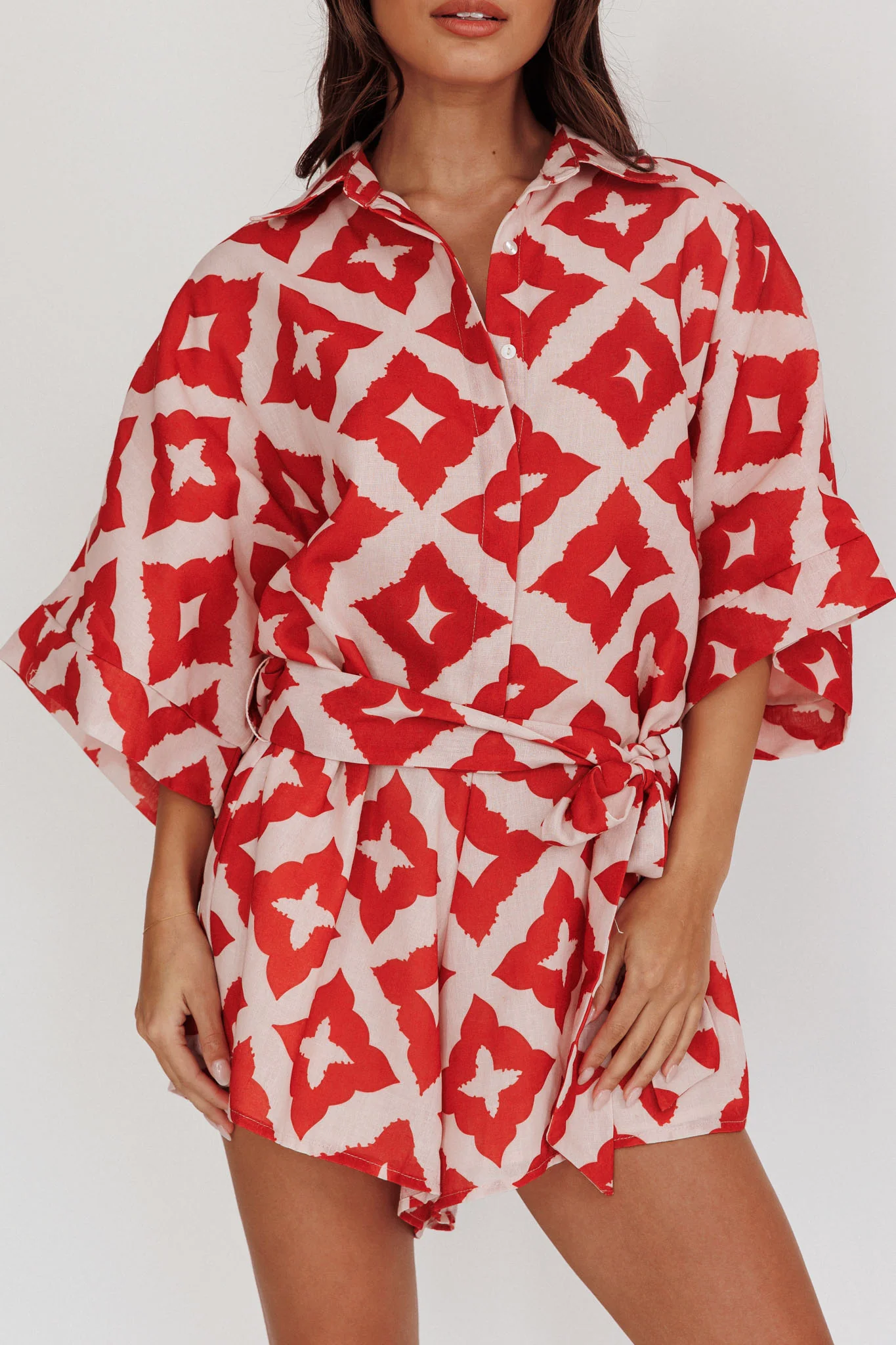 Daytona Beach Button-Up Romper Print Burgundy - Image 5