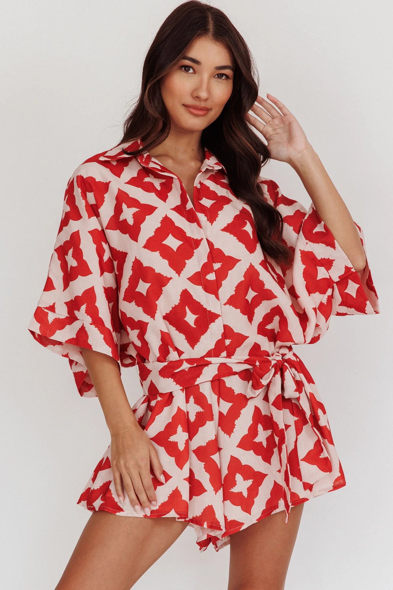 Daytona Beach Button-Up Romper Print Burgundy - Image 6