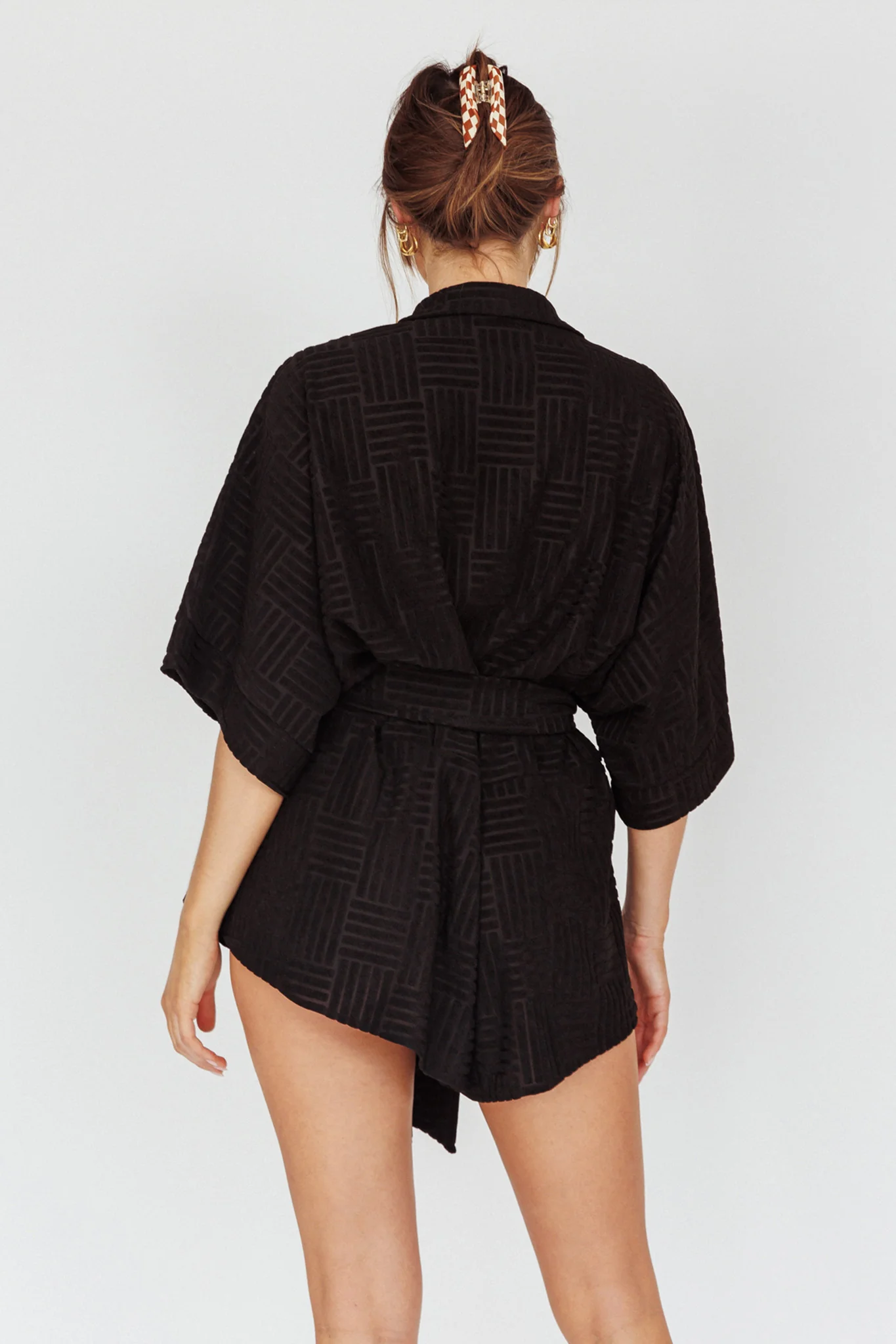 Daytona Beach Button-Up Romper Textured Black - Image 2
