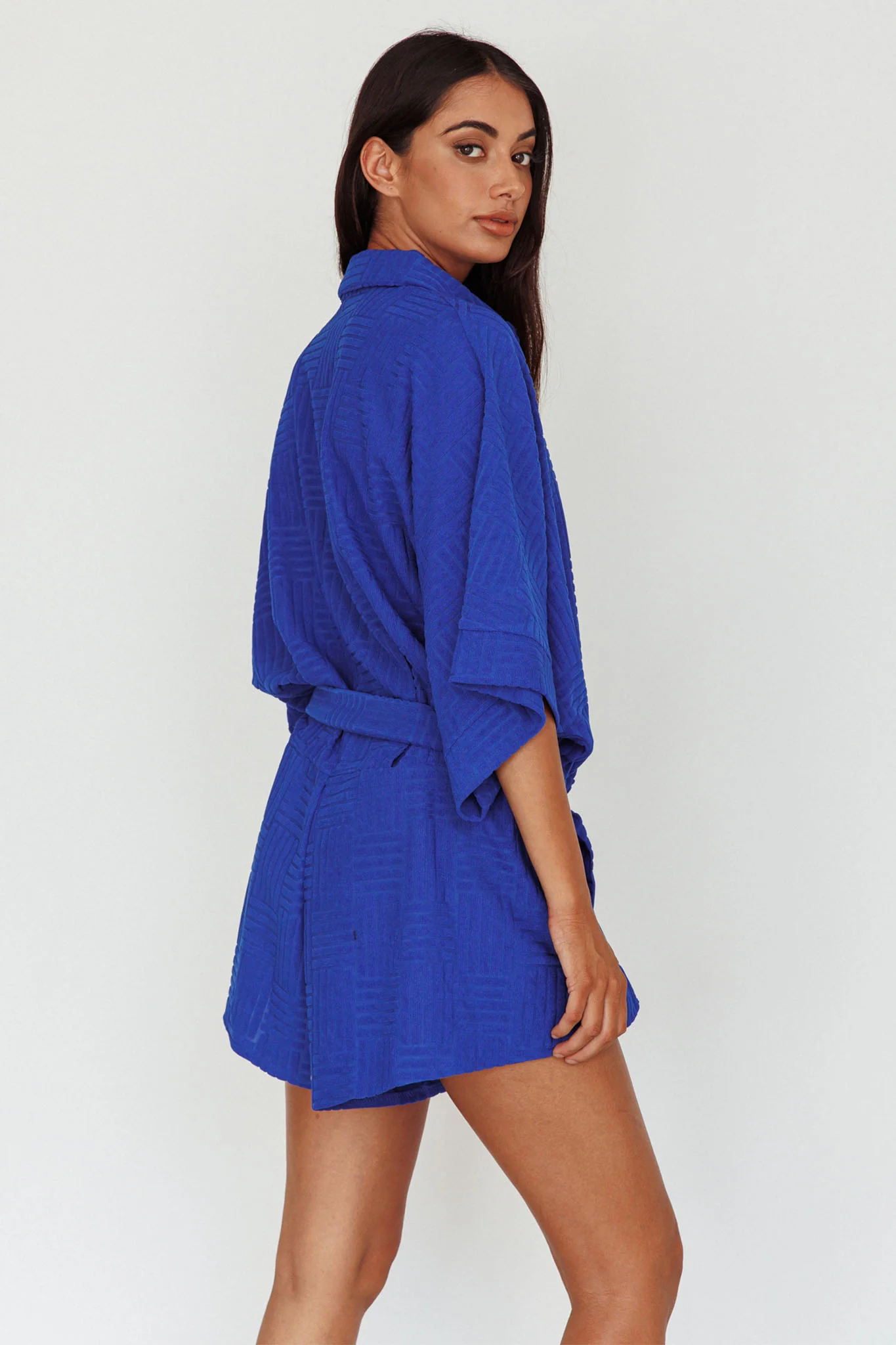 Daytona Beach Button-Up Romper Textured Blue - Image 2