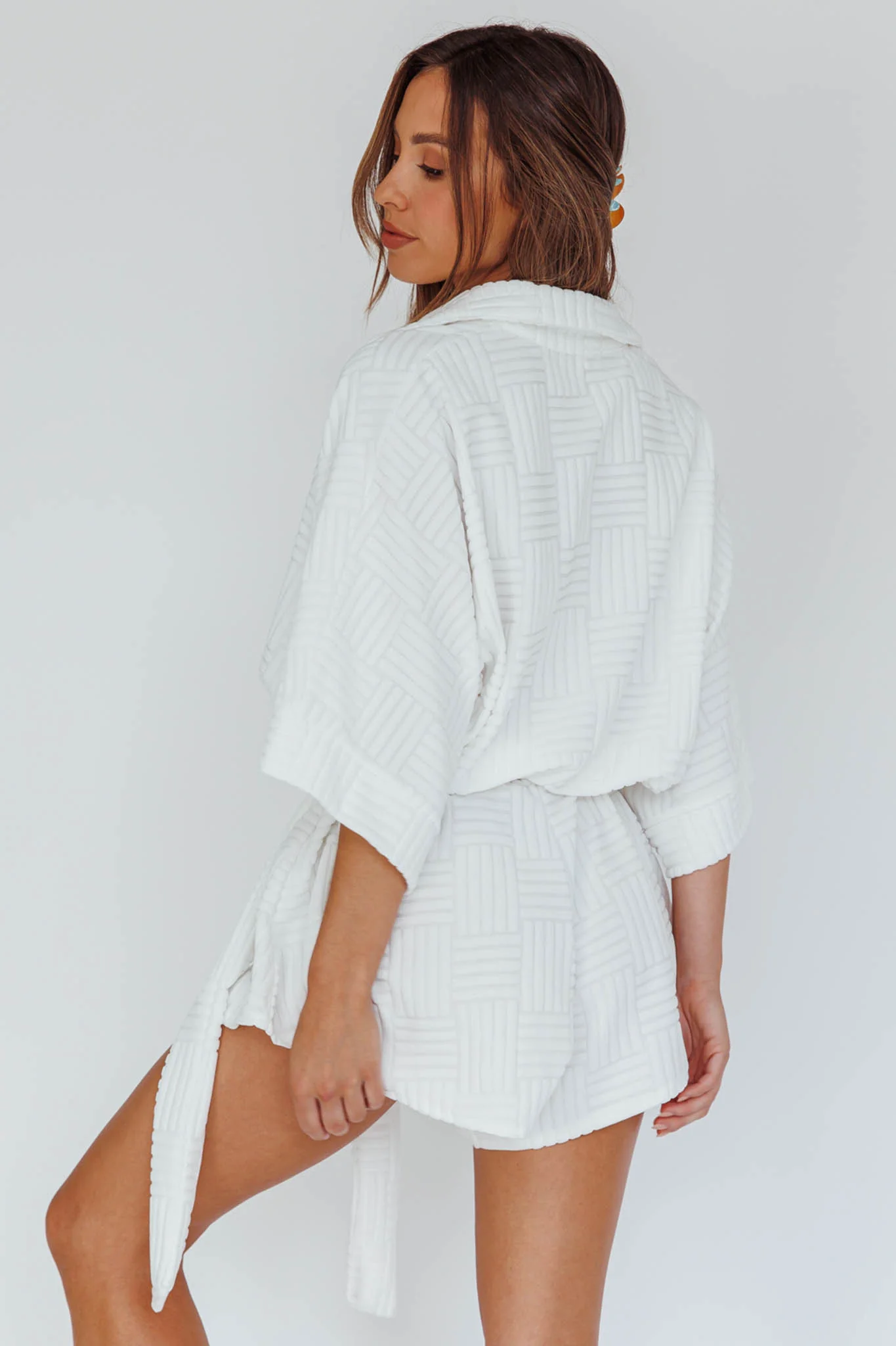 Daytona Beach Button-Up Romper Textured White - Image 2