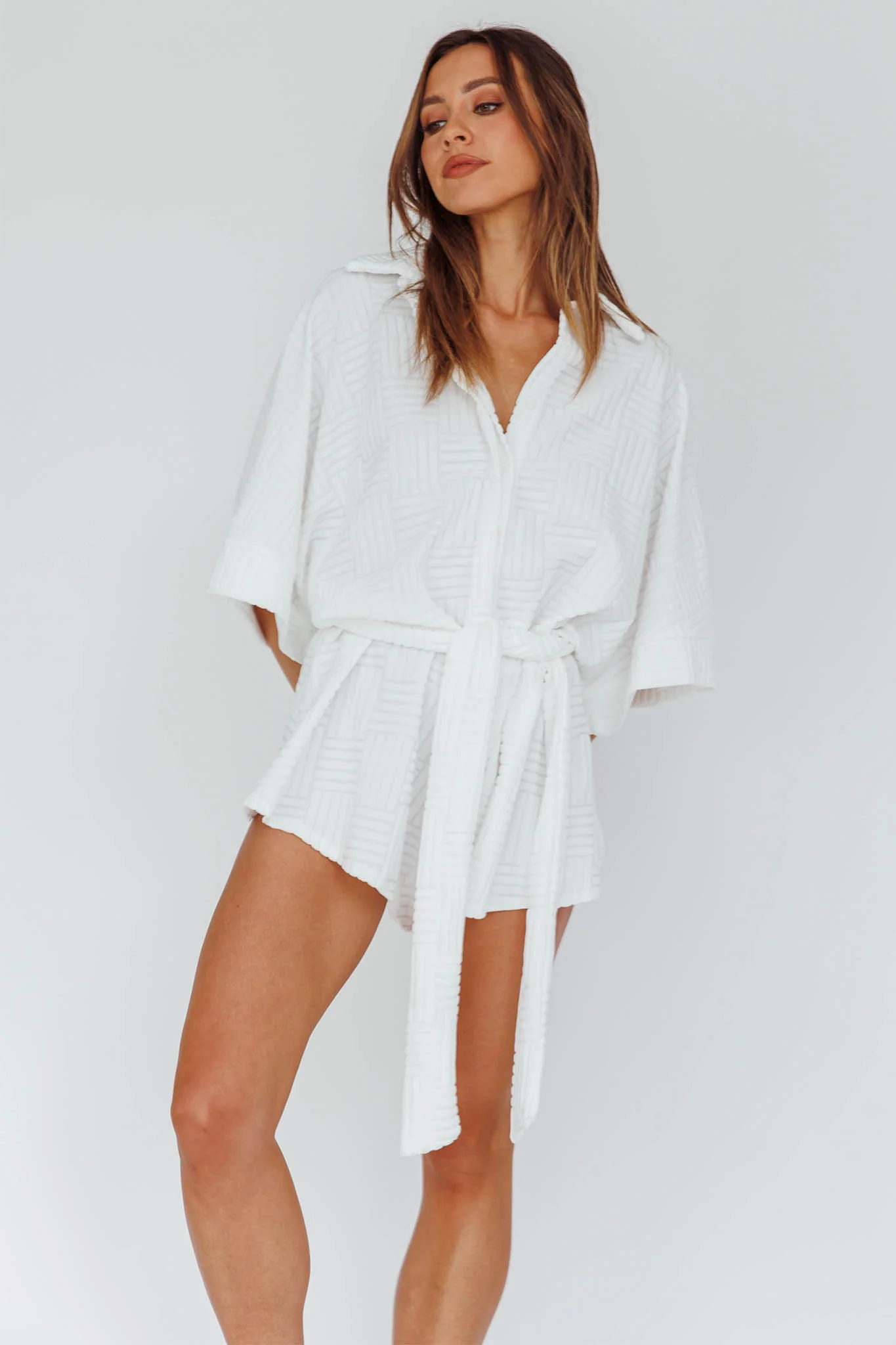 Daytona Beach Button-Up Romper Textured White - Image 8