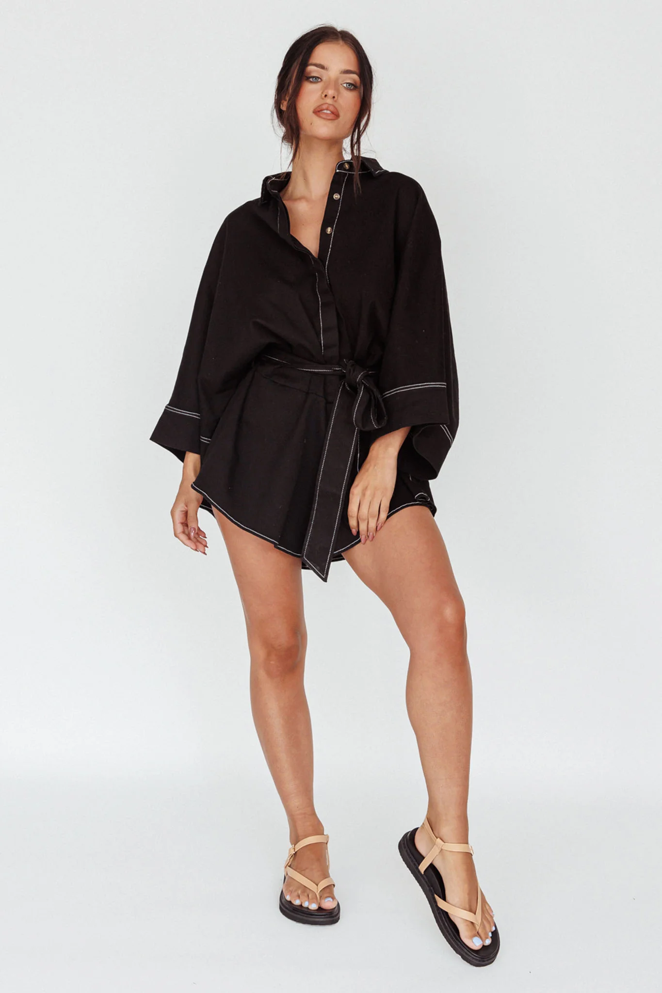Daytona Beach Long Sleeve Shirt Romper Black - Image 3