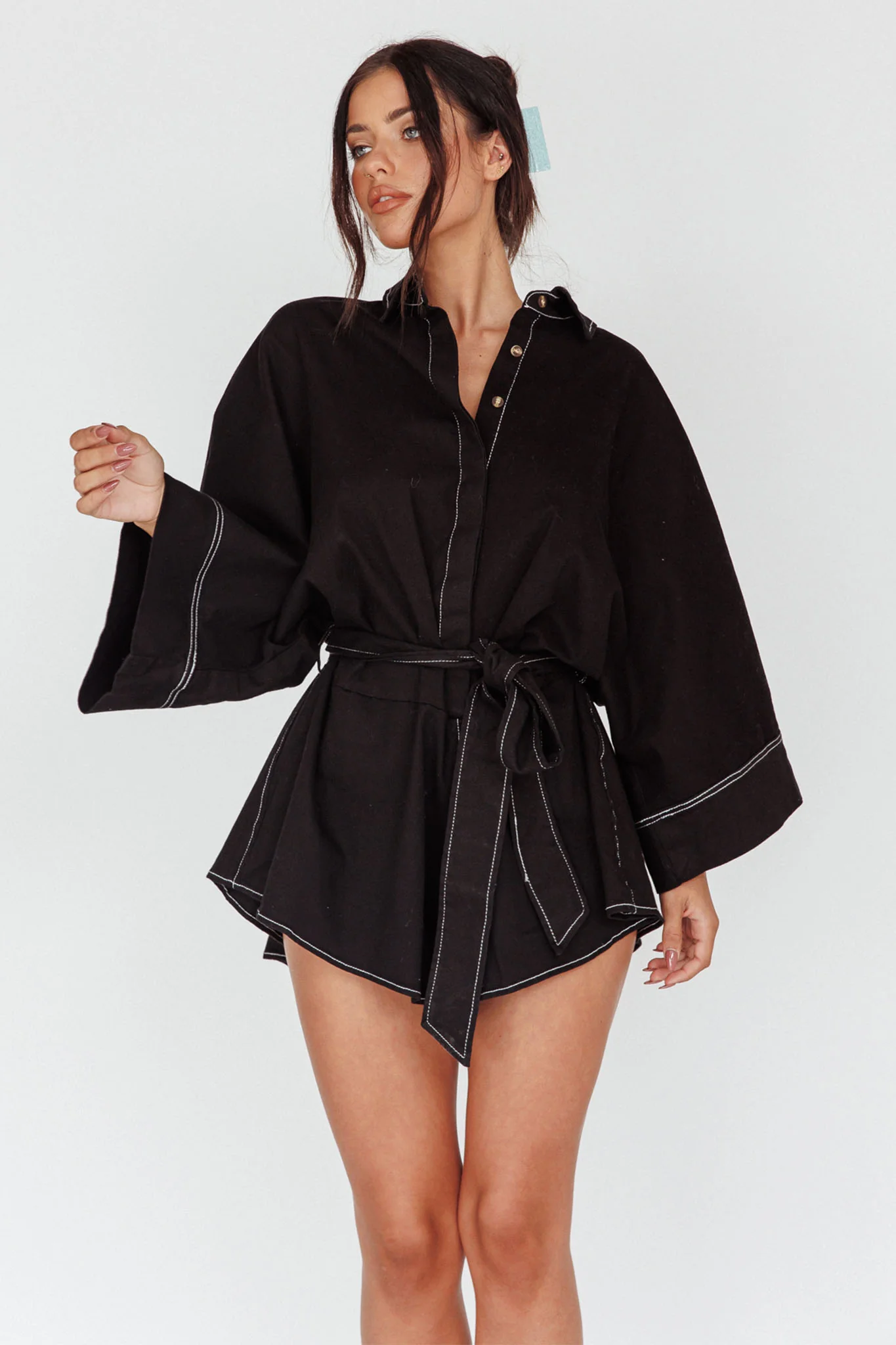 Daytona Beach Long Sleeve Shirt Romper Black - Image 7