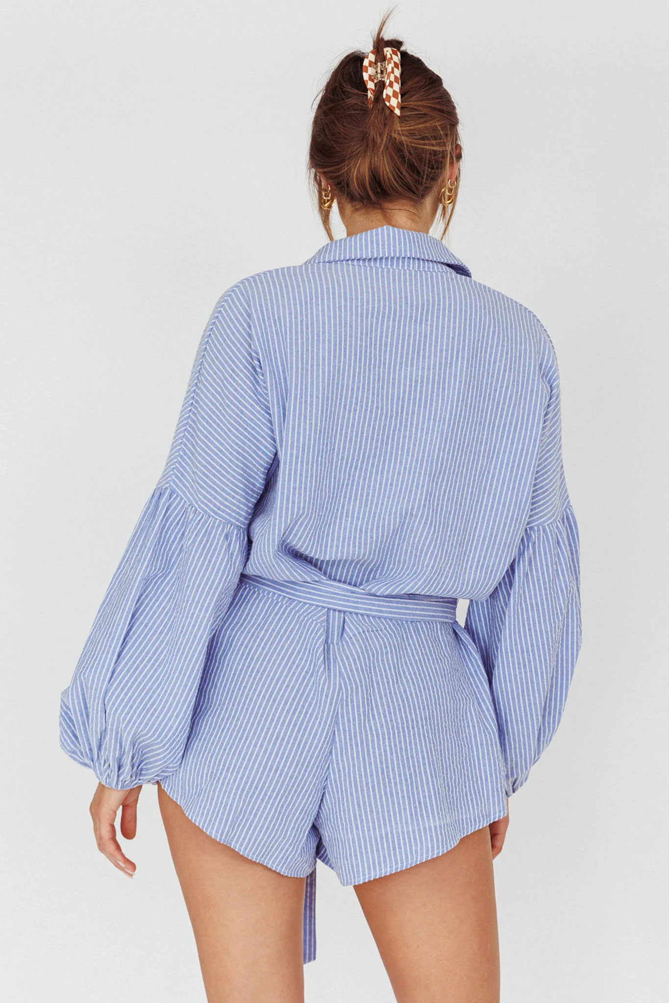 Daytona Beach Long Sleeve Shirt Romper Blue Stripe - Image 2