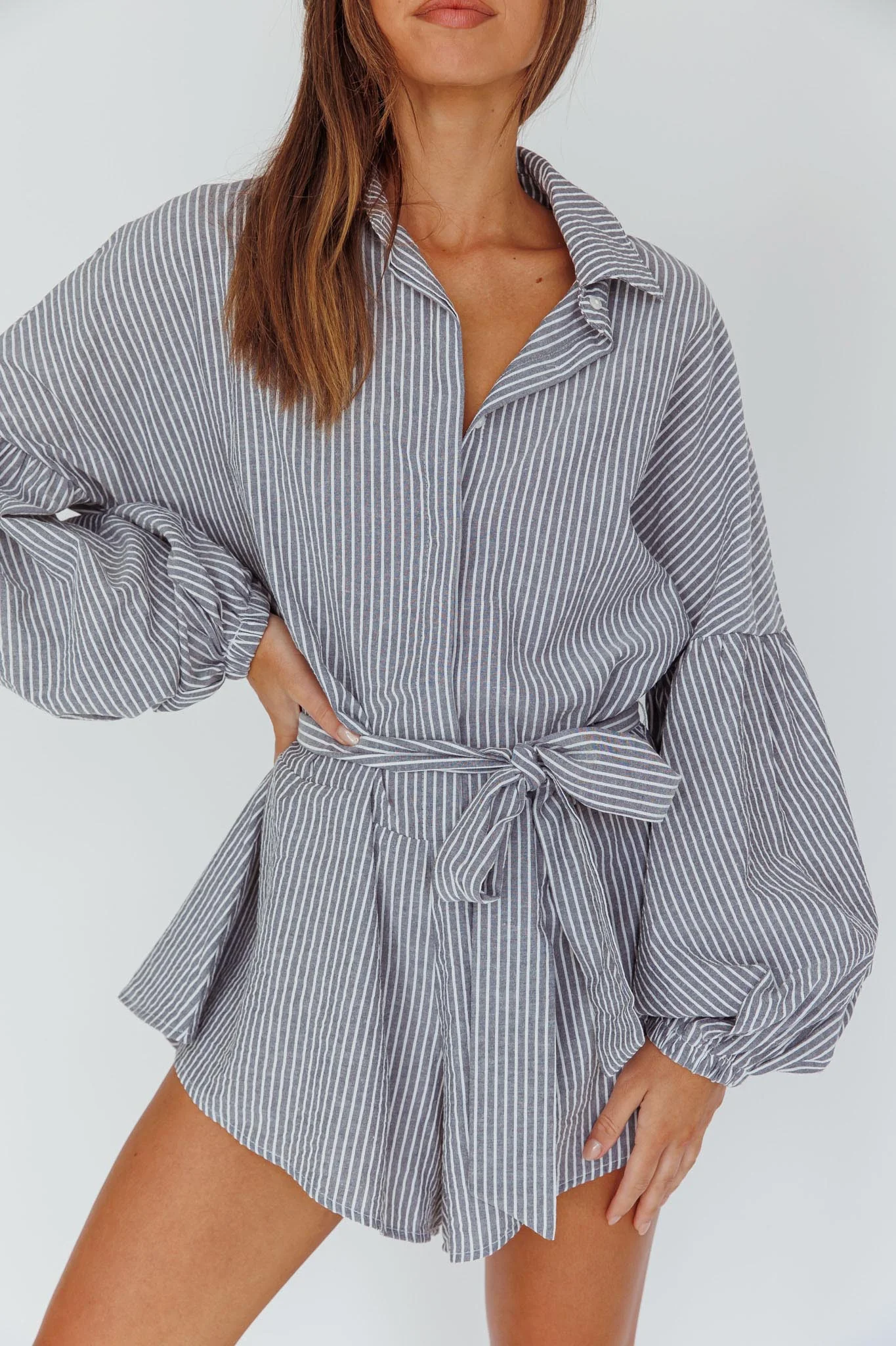 Daytona Beach Long Sleeve Shirt Romper Pinstripe - Image 4