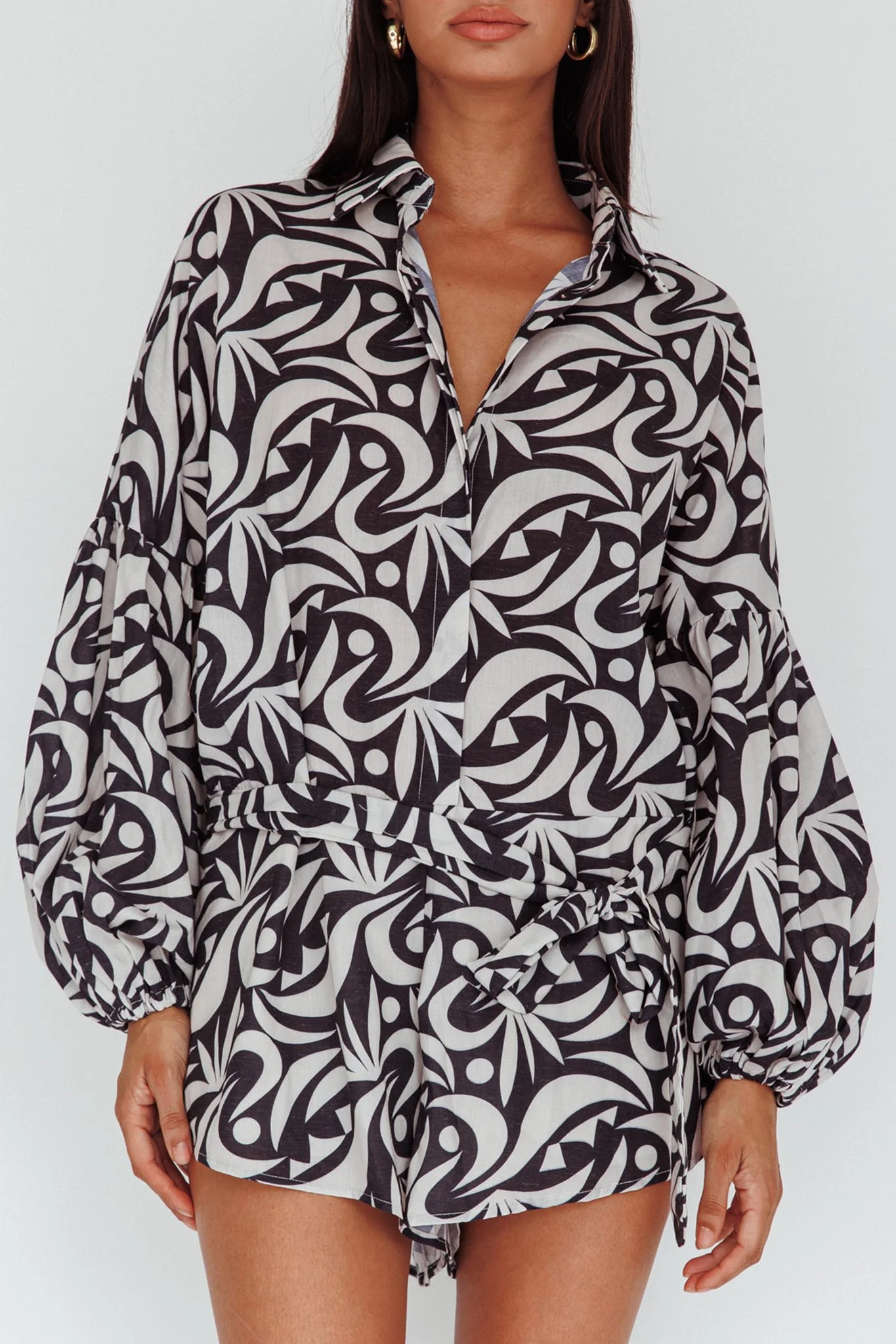 Daytona Beach Long Sleeve Shirt Romper Print Black - Image 4