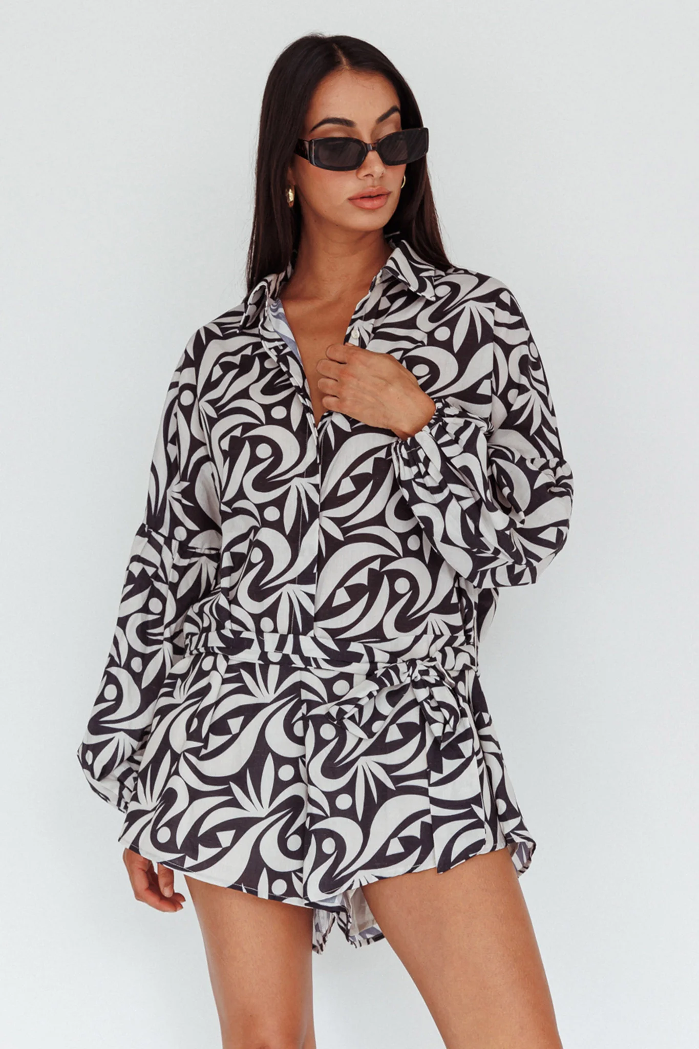 Daytona Beach Long Sleeve Shirt Romper Print Black - Image 5