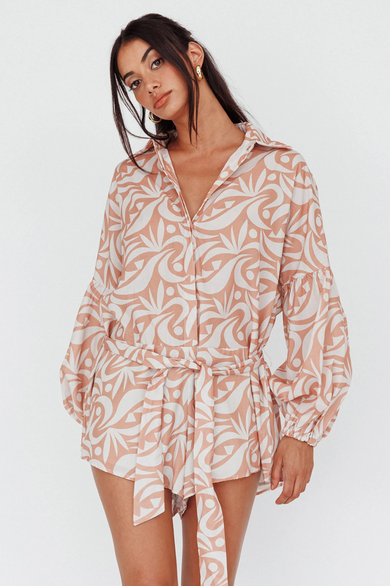 Daytona Beach Long Sleeve Shirt Romper Print Peach - Image 5