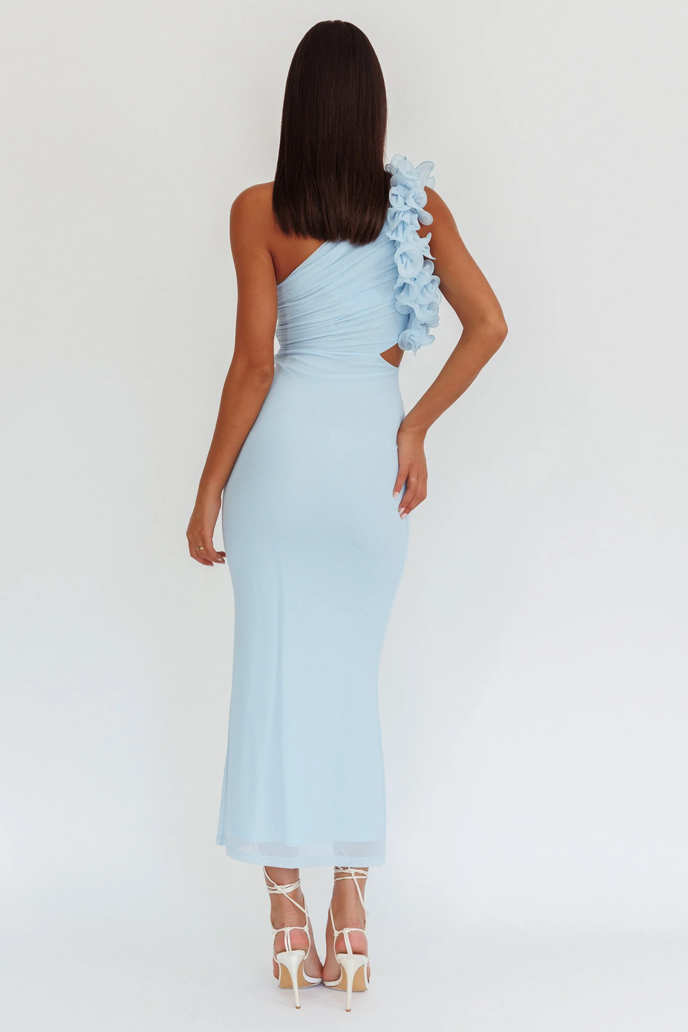 Deanna One-Shoulder Ruffle Maxi Dress Light Blue - Image 2