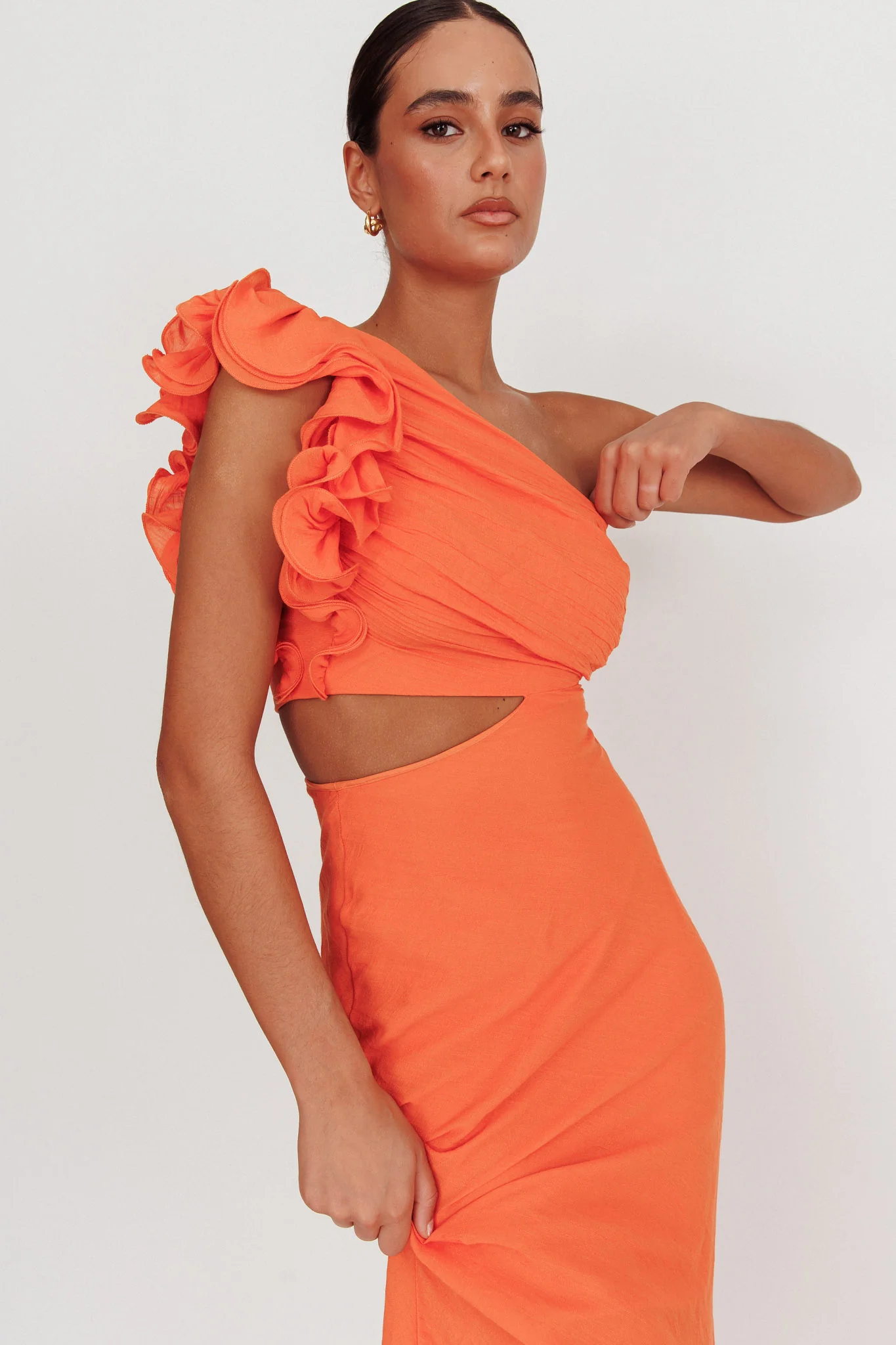 Deanna One-Shoulder Ruffle Maxi Dress Orange - Image 2