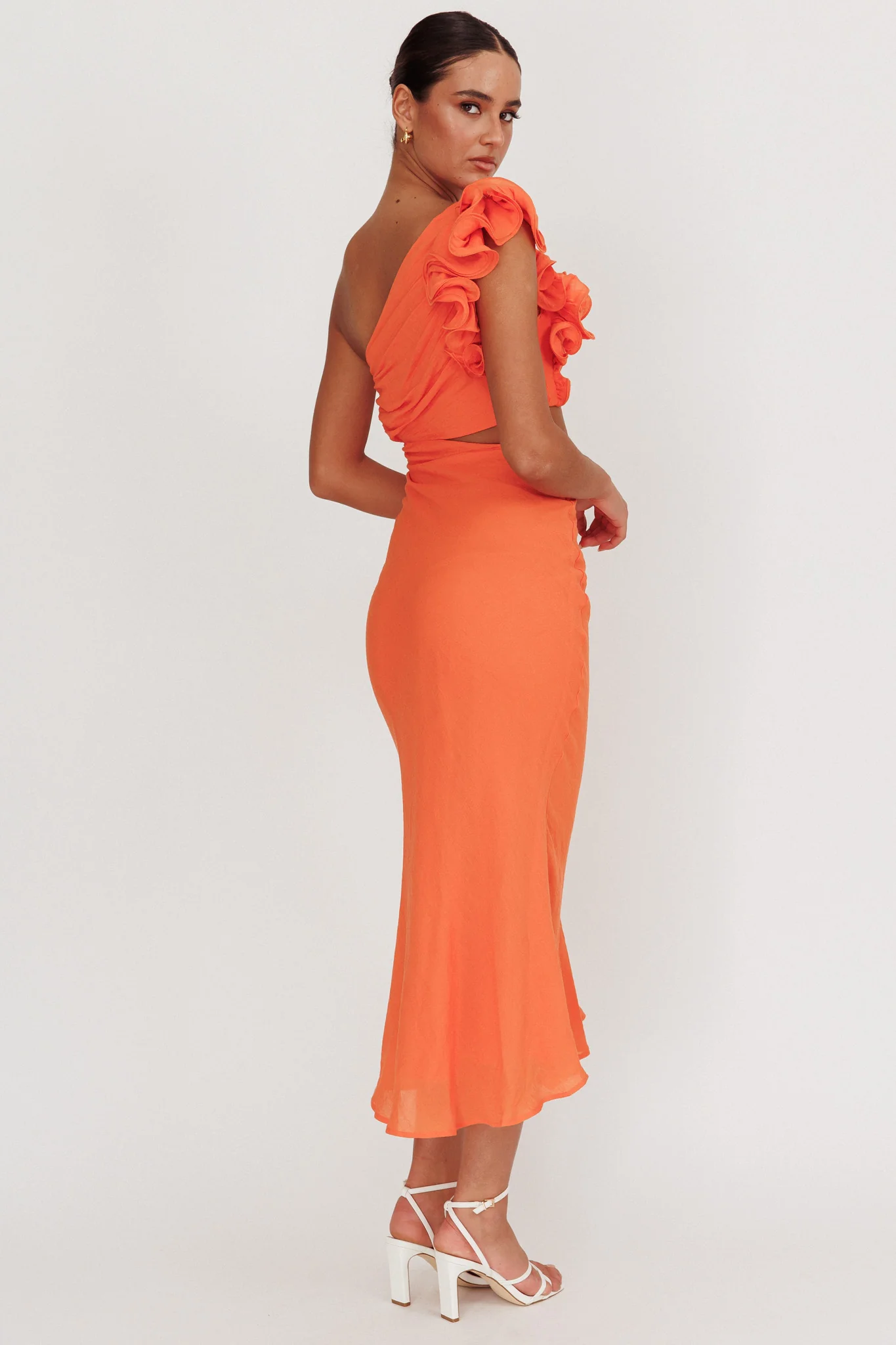 Deanna One-Shoulder Ruffle Maxi Dress Orange - Image 3