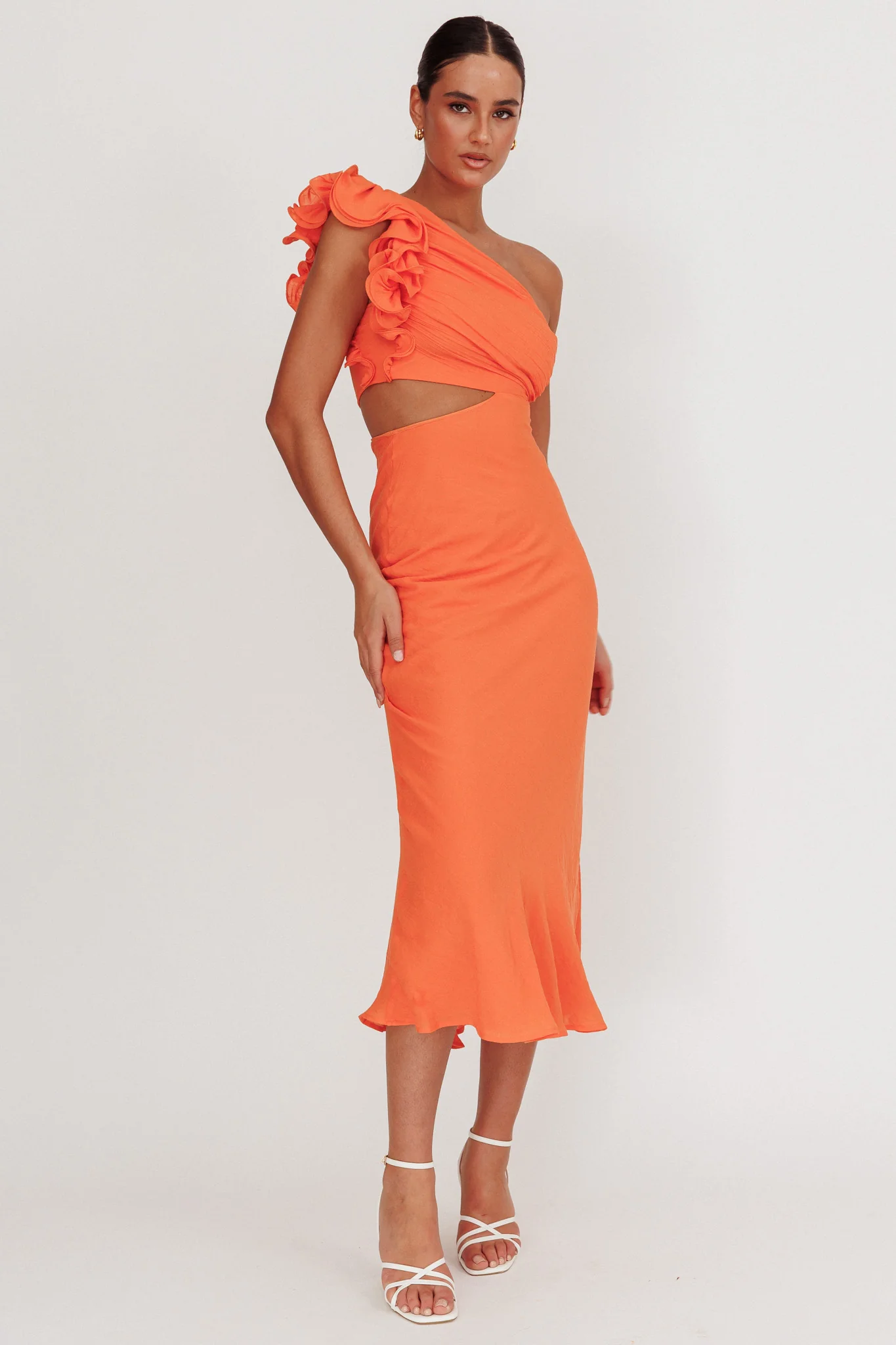 Deanna One-Shoulder Ruffle Maxi Dress Orange - Image 4