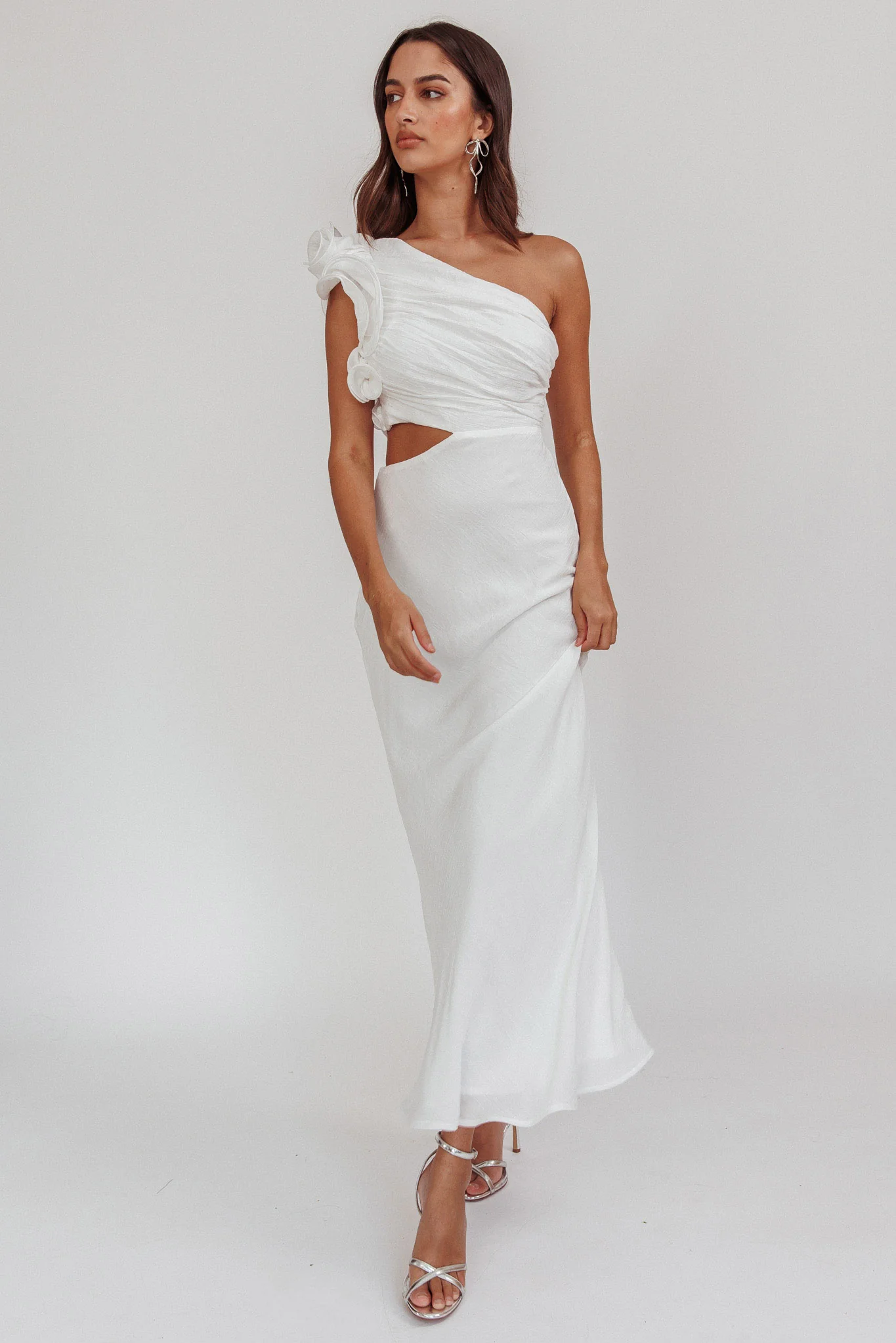 Deanna One-Shoulder Ruffle Maxi Dress White - Image 3