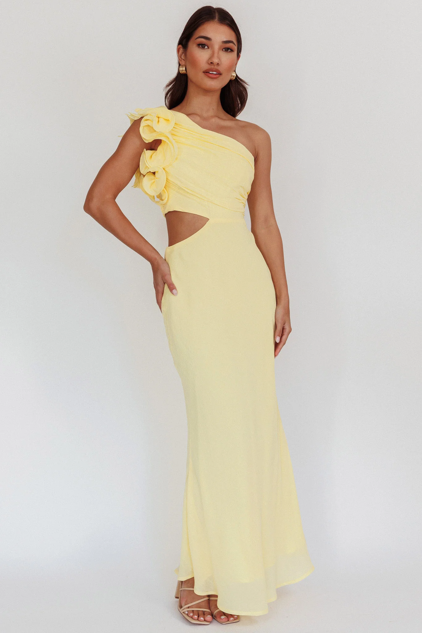Deanna One-Shoulder Ruffle Maxi Dress Yellow - Image 2
