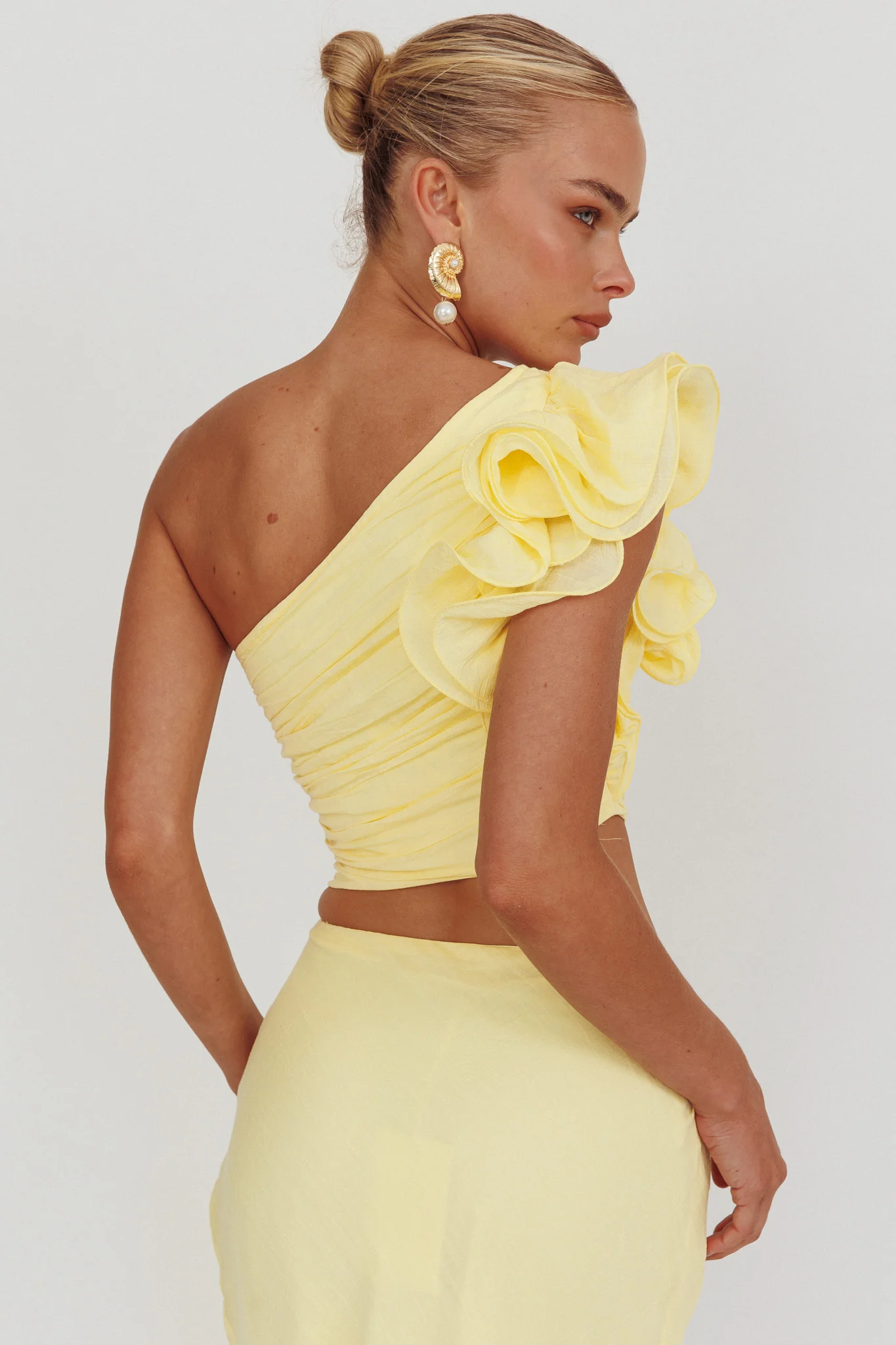 Deanna One-Shoulder Ruffle Top Lemon - Image 2