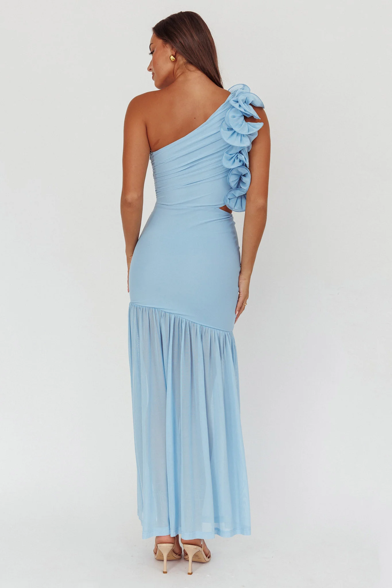 Deanna One-Shoulder Sheer Hem Maxi Dress Blue - Image 2