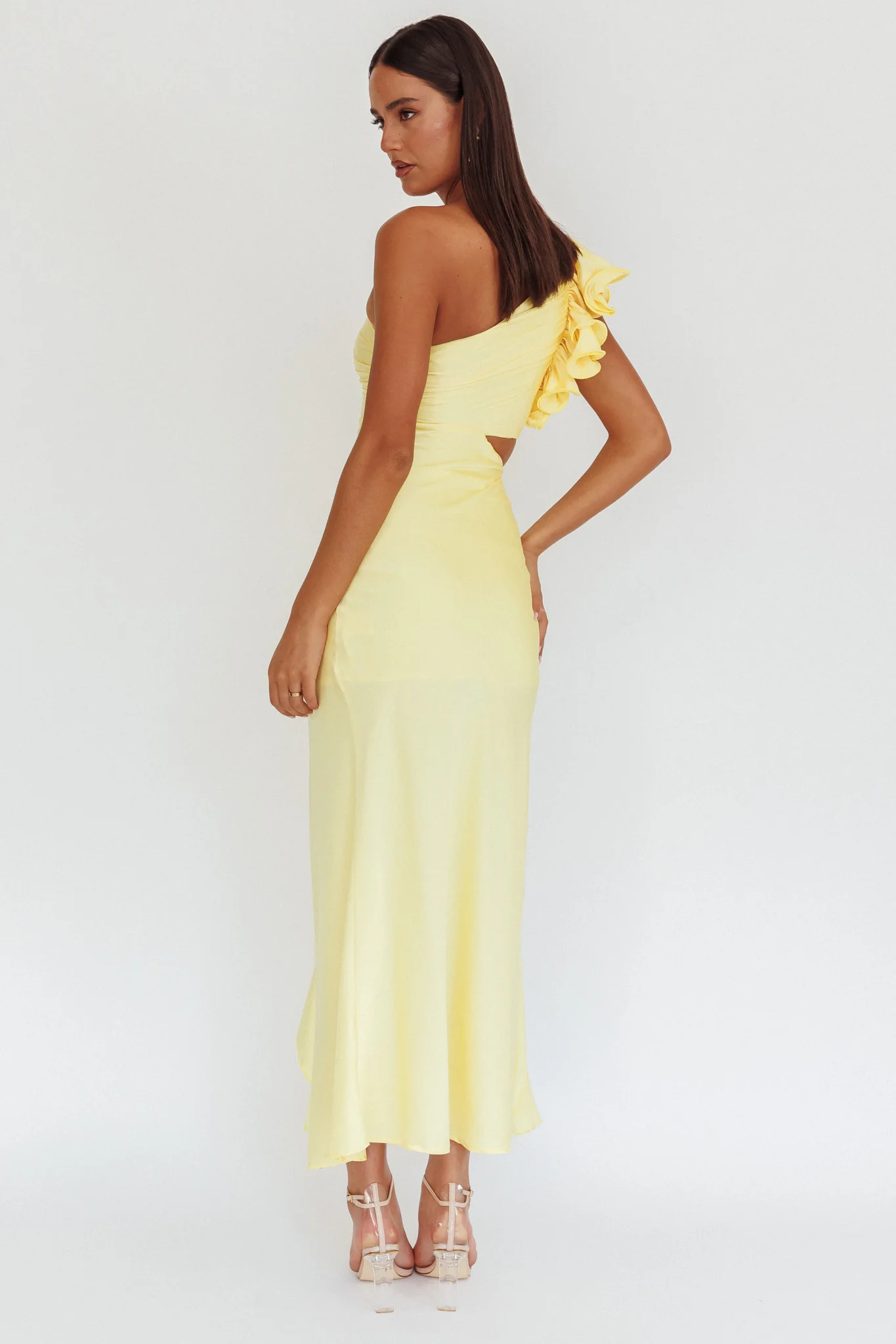 Deanna One-Shoulder Split Maxi Dress Yellow - Image 3