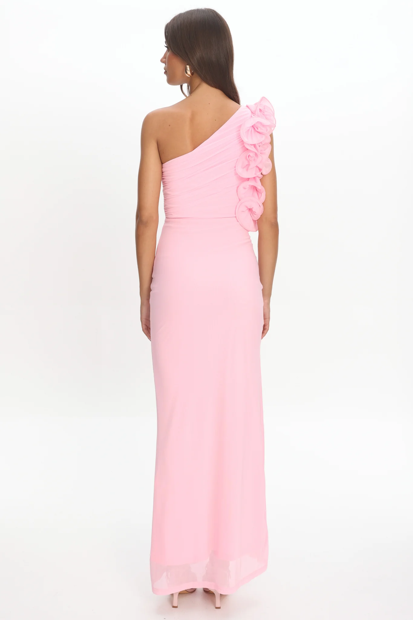 Deanna One-Shoulder Split Ruffle Maxi Dress Baby Pink - Image 3