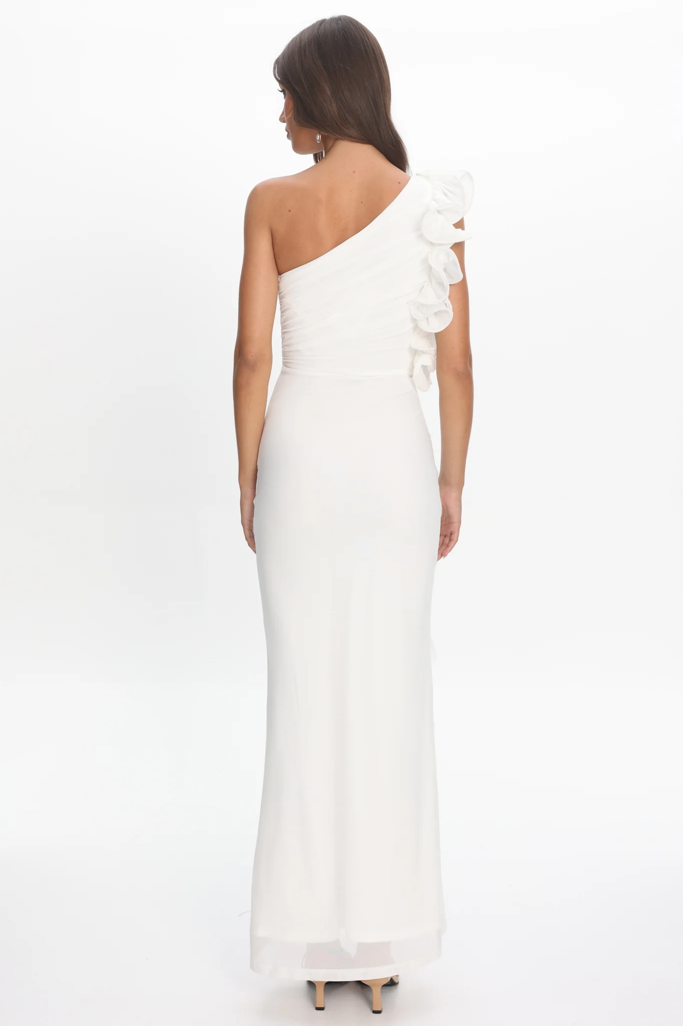 Deanna One-Shoulder Split Ruffle Maxi Dress Off White - Image 2