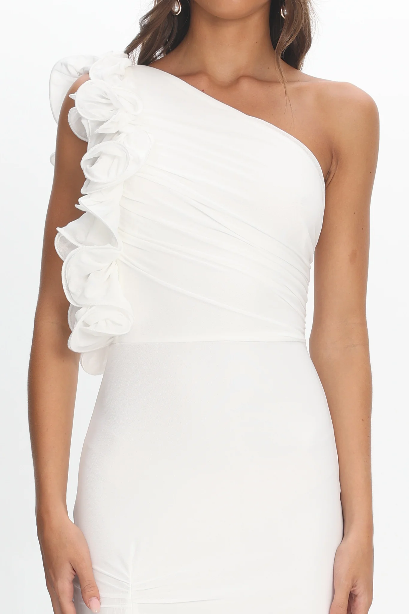 Deanna One-Shoulder Split Ruffle Maxi Dress Off White - Image 3