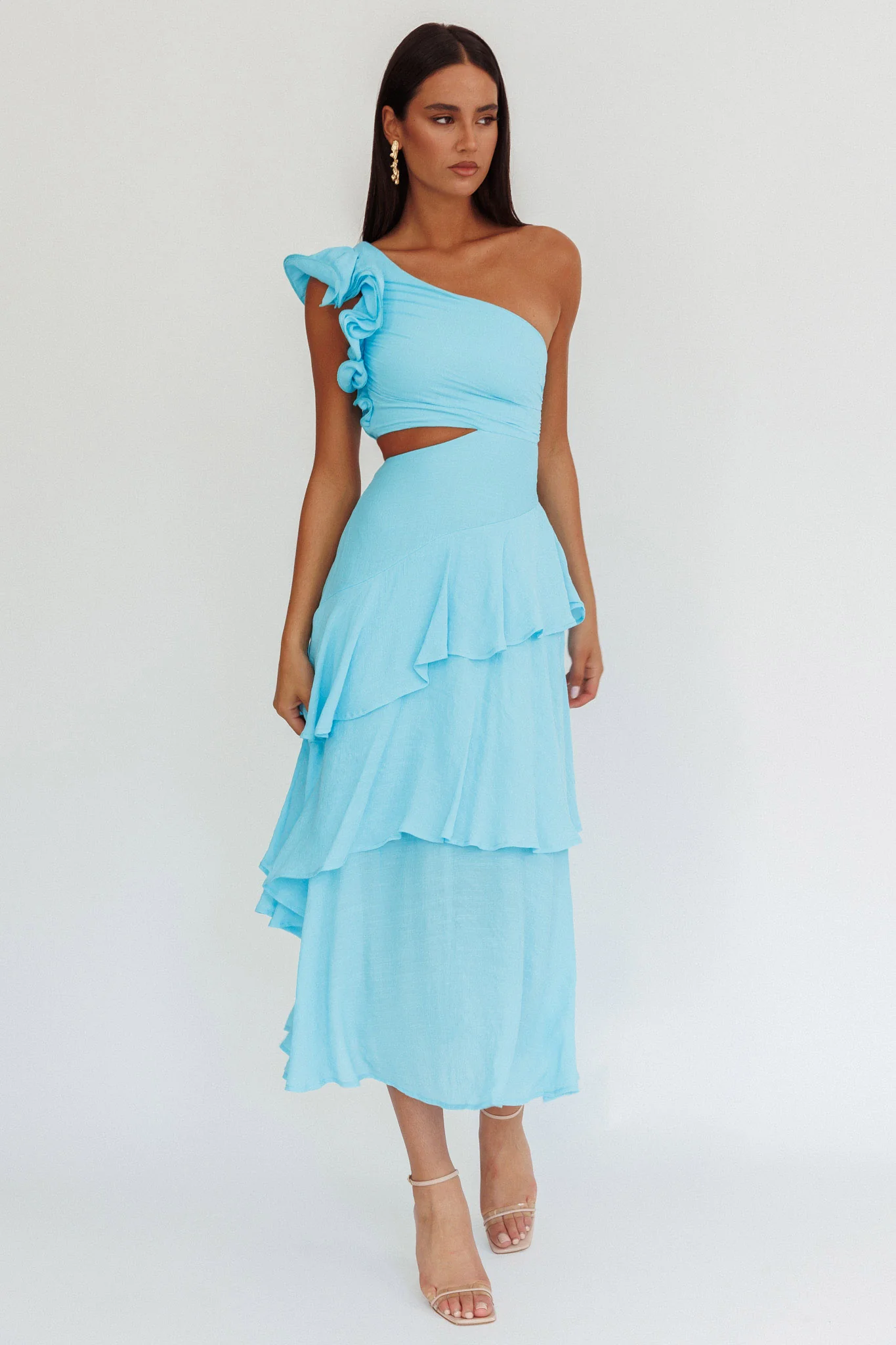 Deanna One-Shoulder Tiered Maxi Dress Blue - Image 4