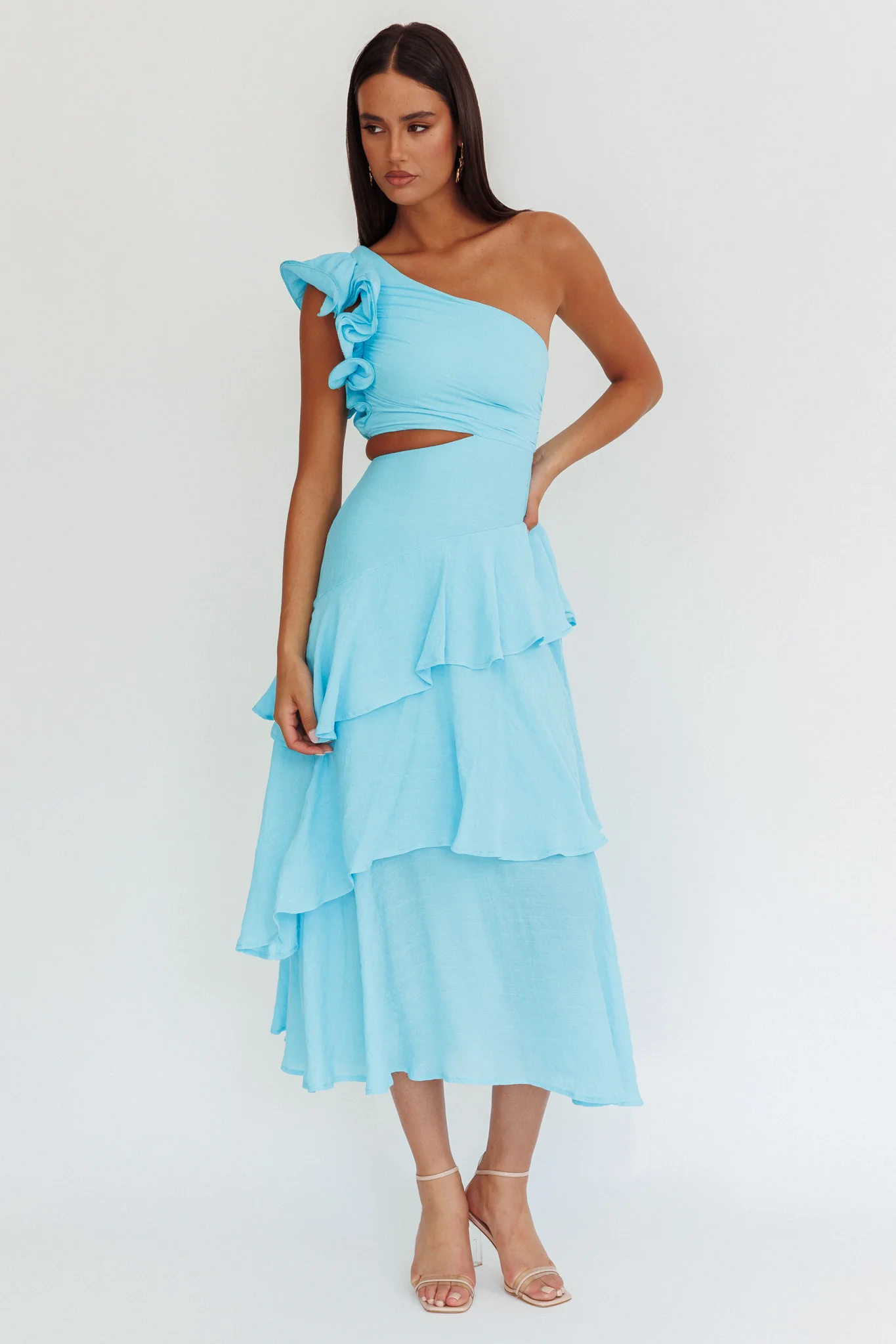 Deanna One-Shoulder Tiered Maxi Dress Blue - Image 5
