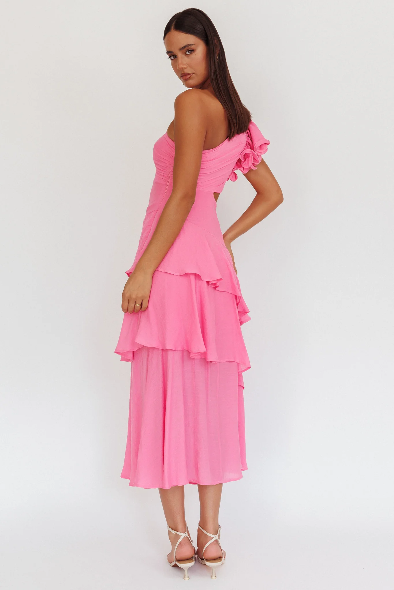 Deanna One-Shoulder Tiered Maxi Dress Pink - Image 2