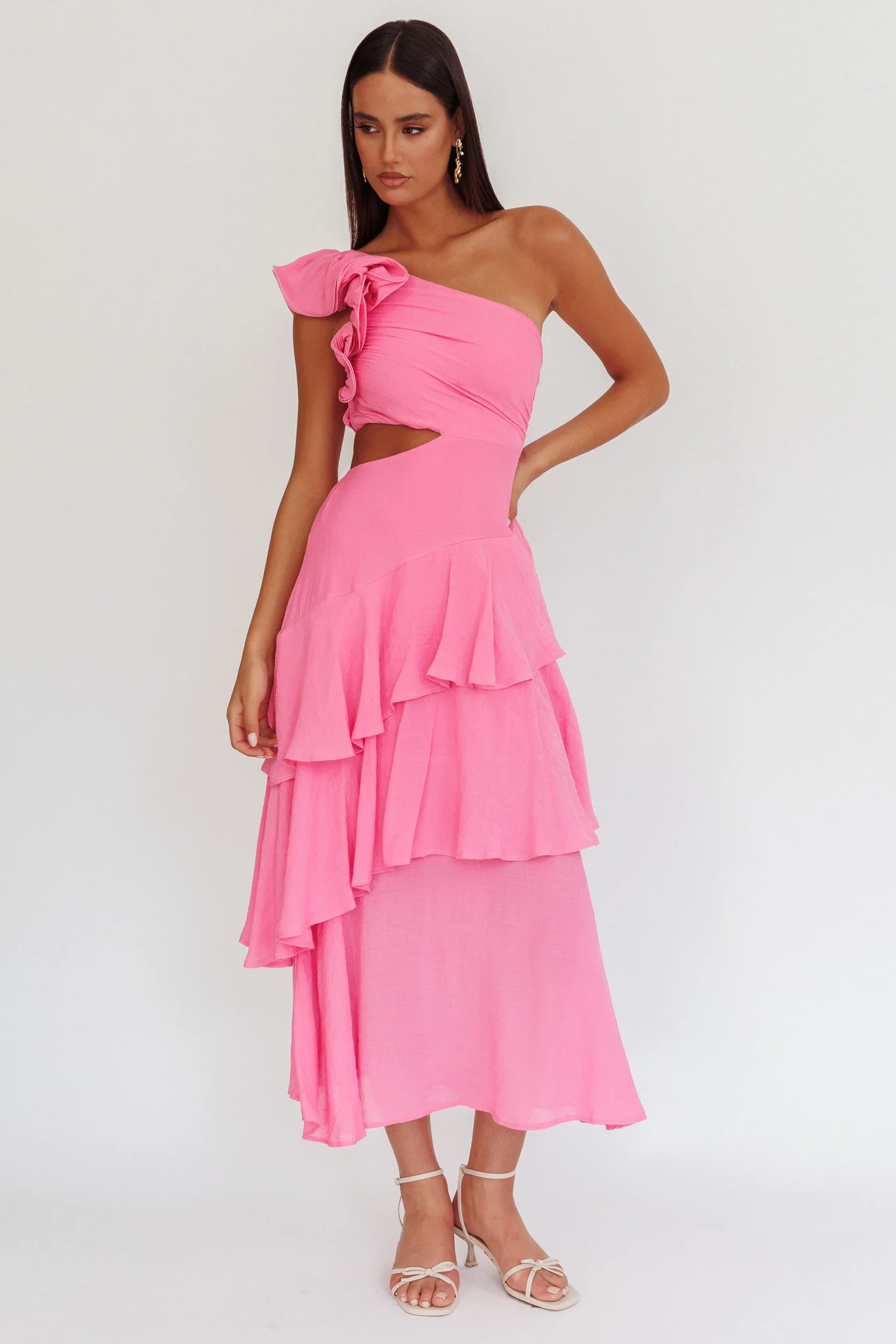 Deanna One-Shoulder Tiered Maxi Dress Pink - Image 5