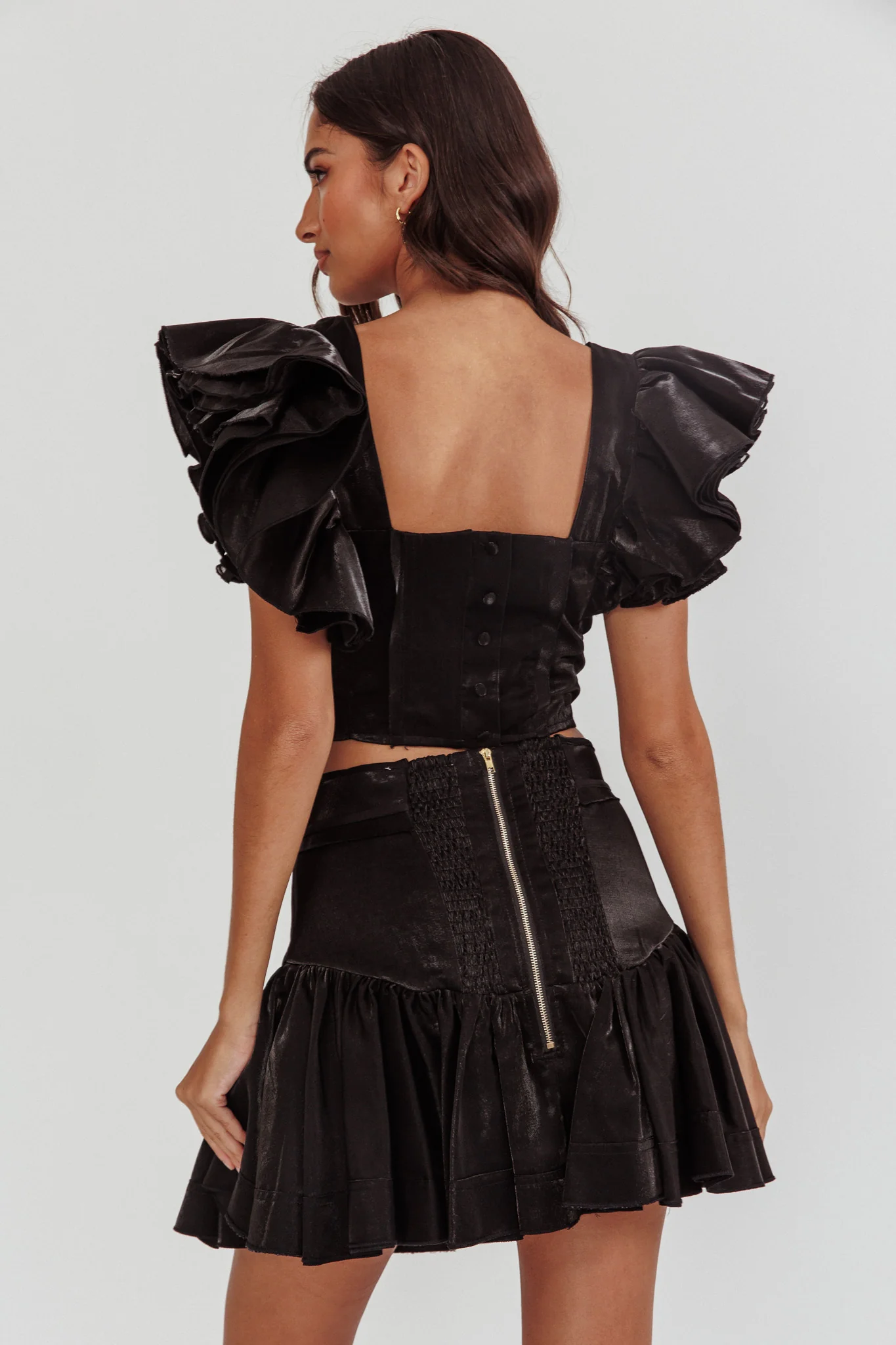 Debutante Ruffle Sleeve Crop Top Black - Image 3