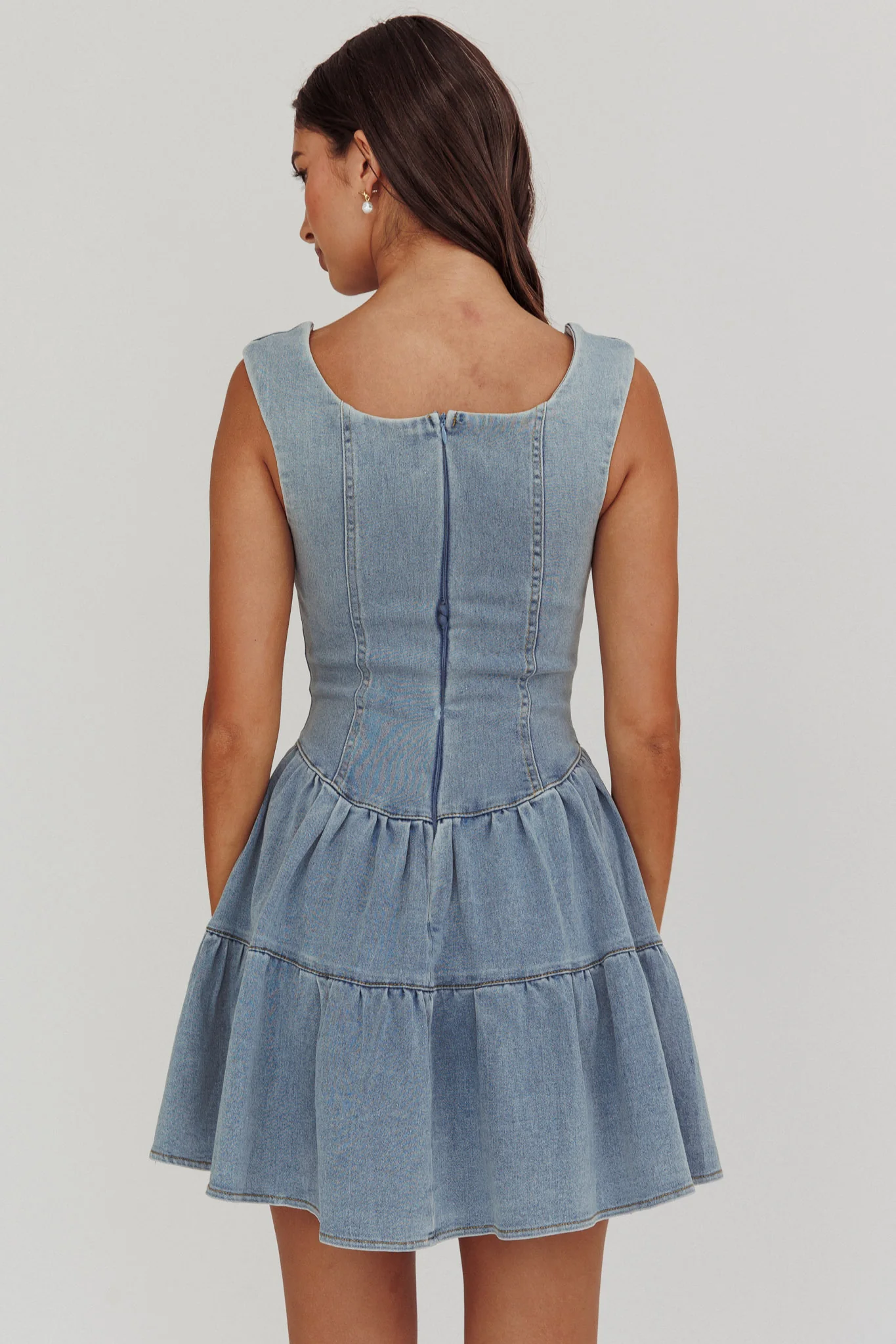 Deep Dive Square Neck Mini Dress Denim - Image 3