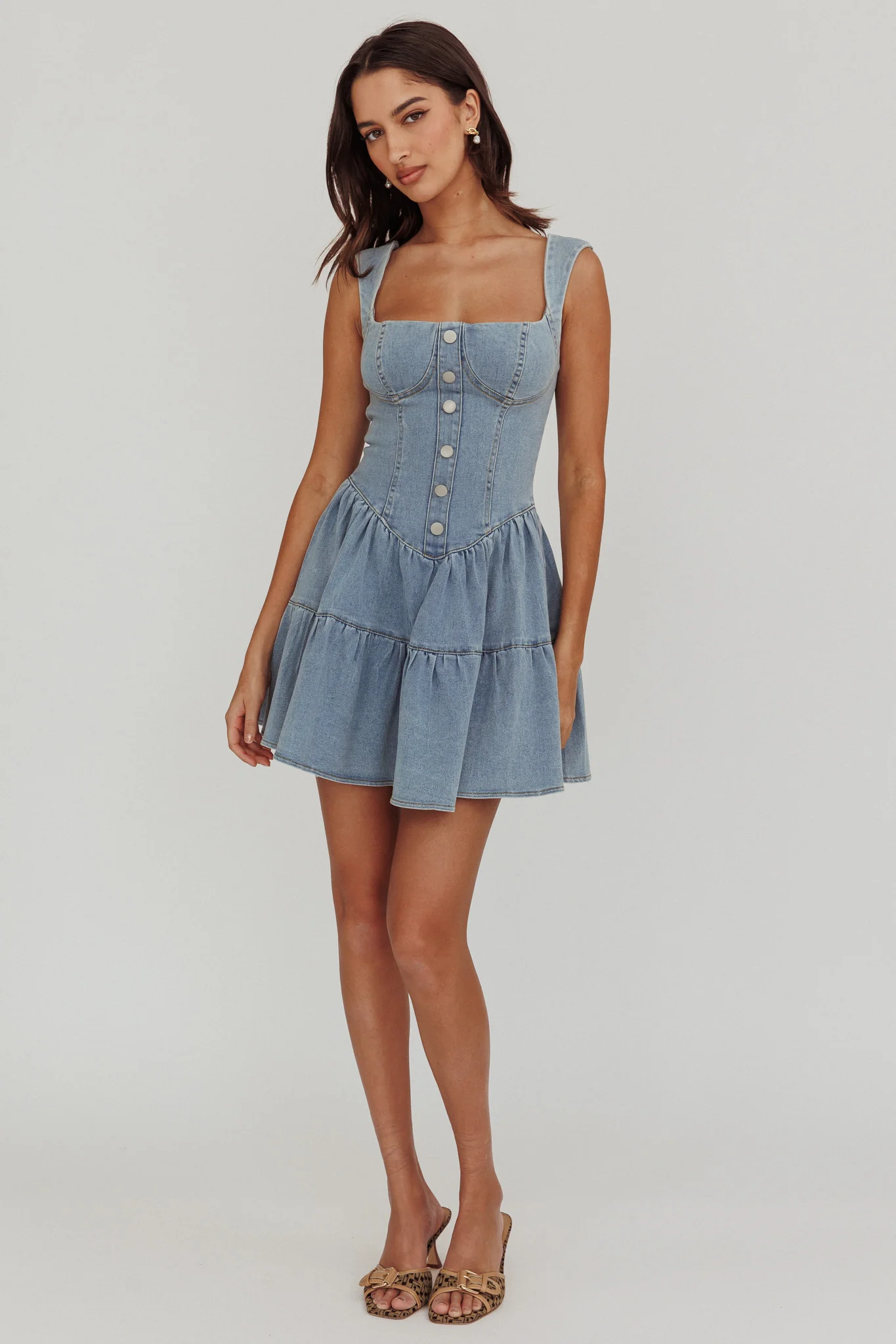 Deep Dive Square Neck Mini Dress Denim - Image 4