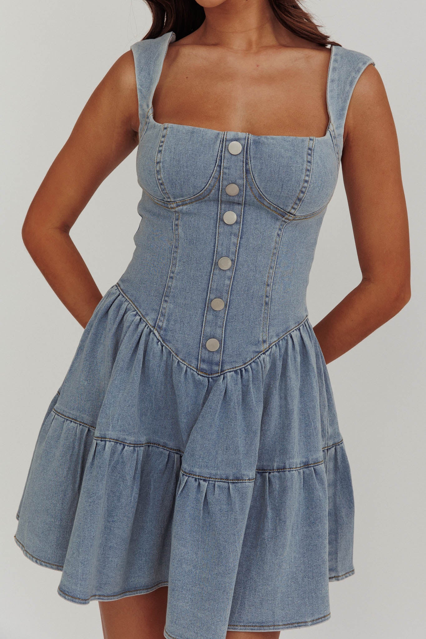 Deep Dive Square Neck Mini Dress Denim - Image 5