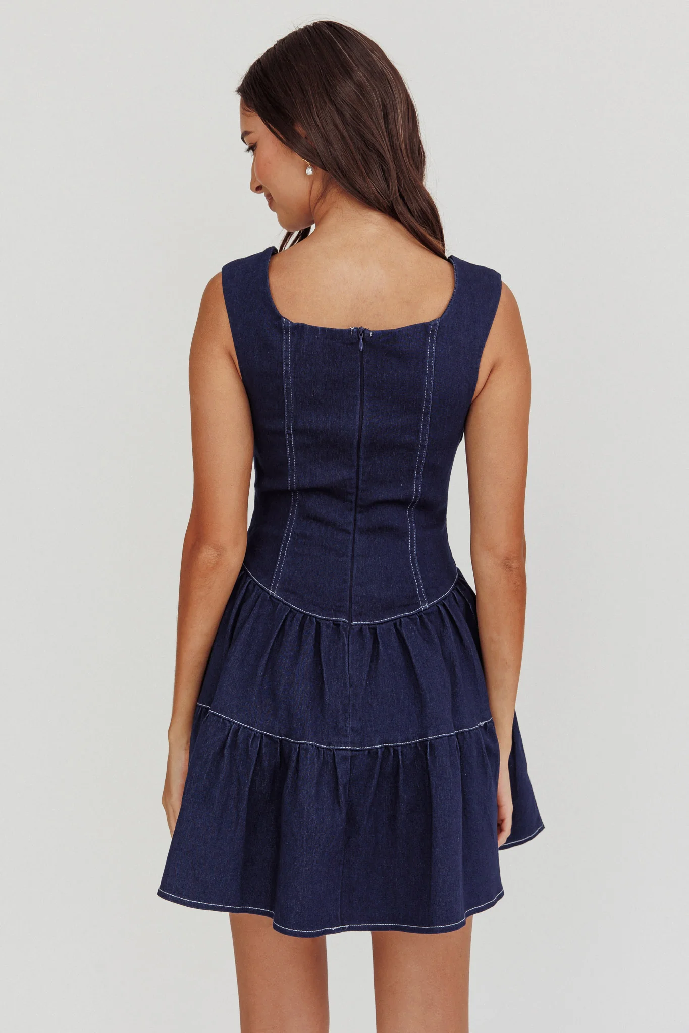 Deep Dive Square Neck Mini Dress Indigo - Image 2