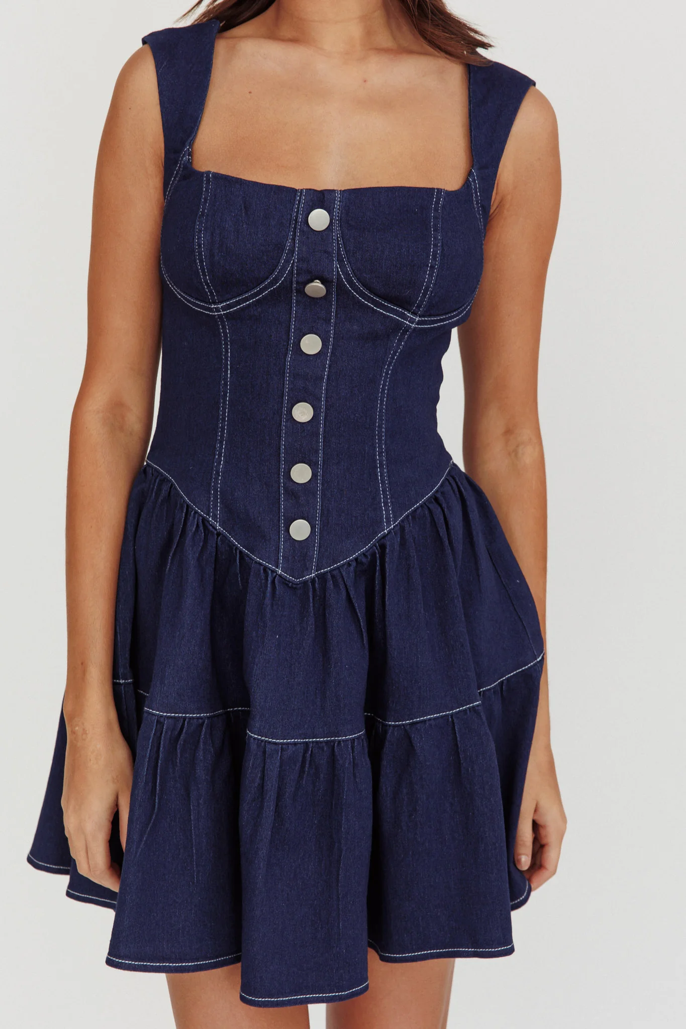 Deep Dive Square Neck Mini Dress Indigo - Image 4