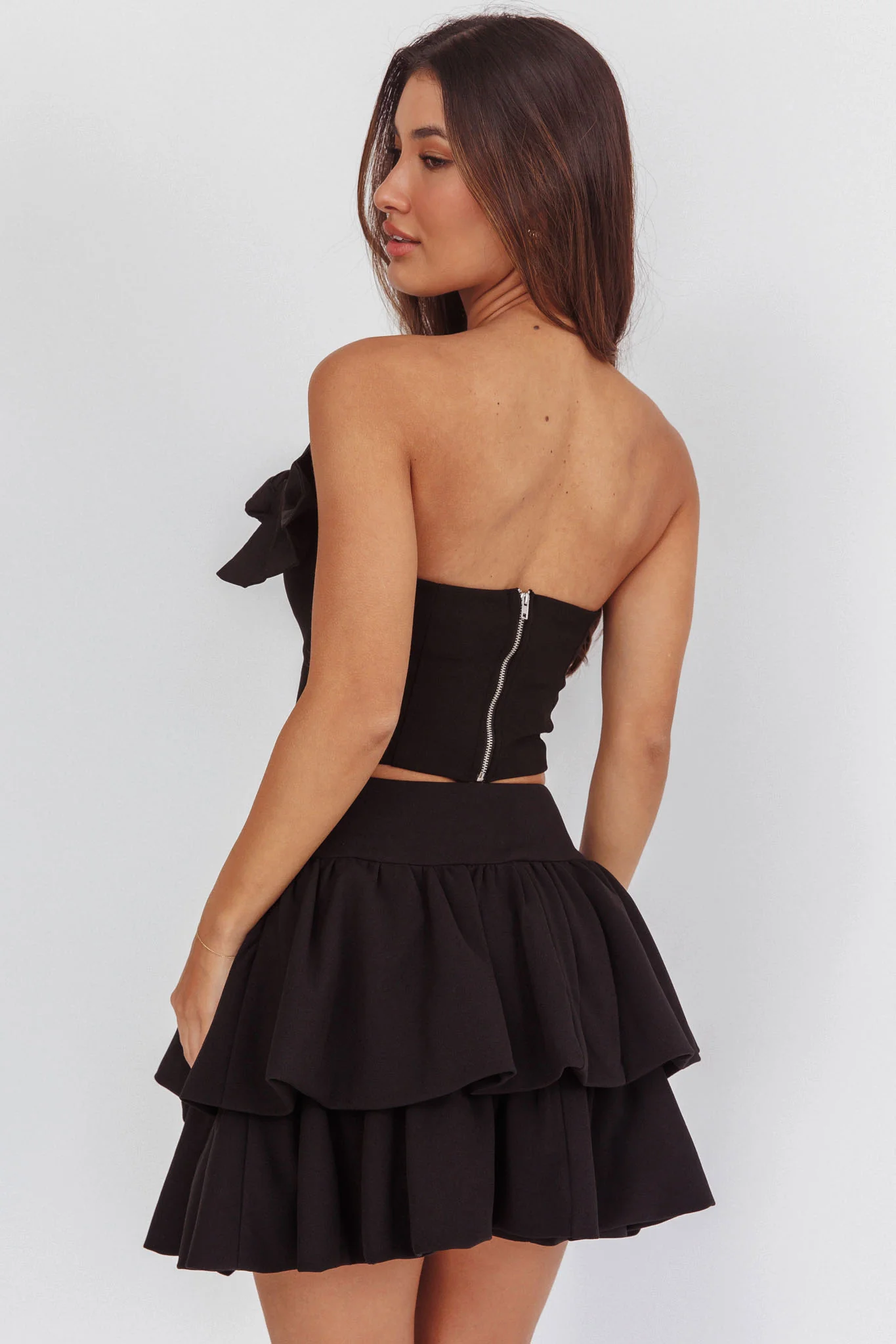 Deisi Concertina Layered Ruffle Mini Skirt Black - Image 3