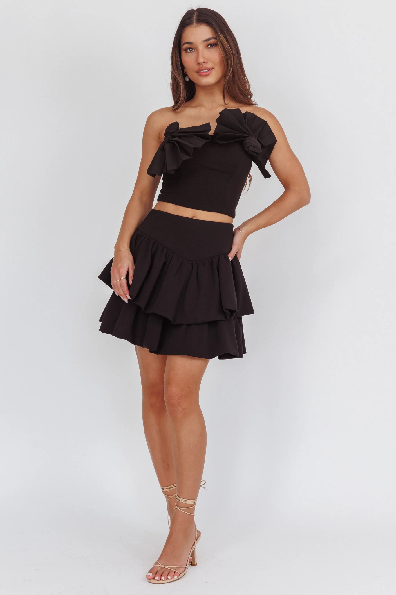 Deisi Concertina Layered Ruffle Mini Skirt Black - Image 4
