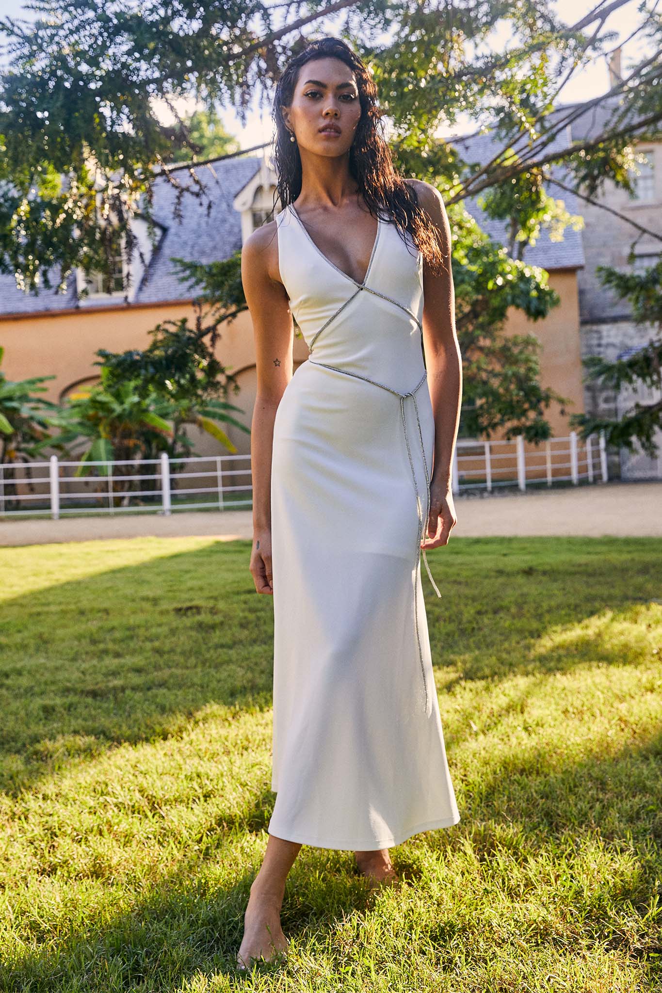 Del Sol Diamante Rope Maxi Dress White - Image 3