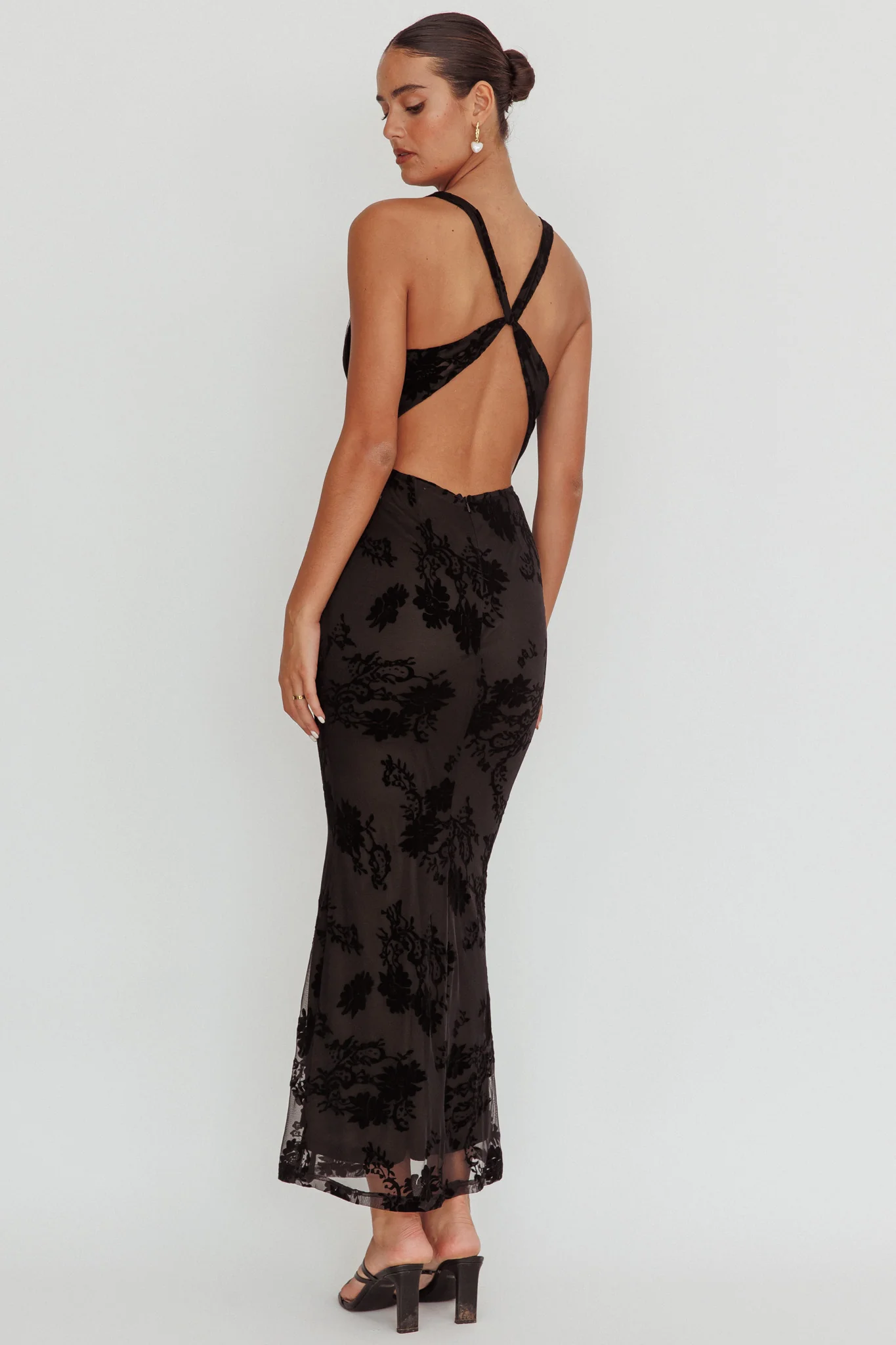 Delancy Cowl Neck Floral Maxi Dress Black - Image 3