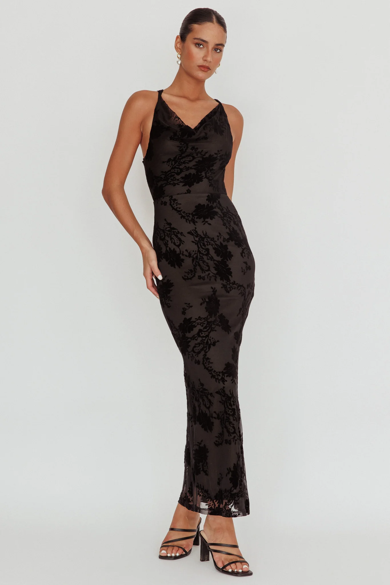 Delancy Cowl Neck Floral Maxi Dress Black - Image 4