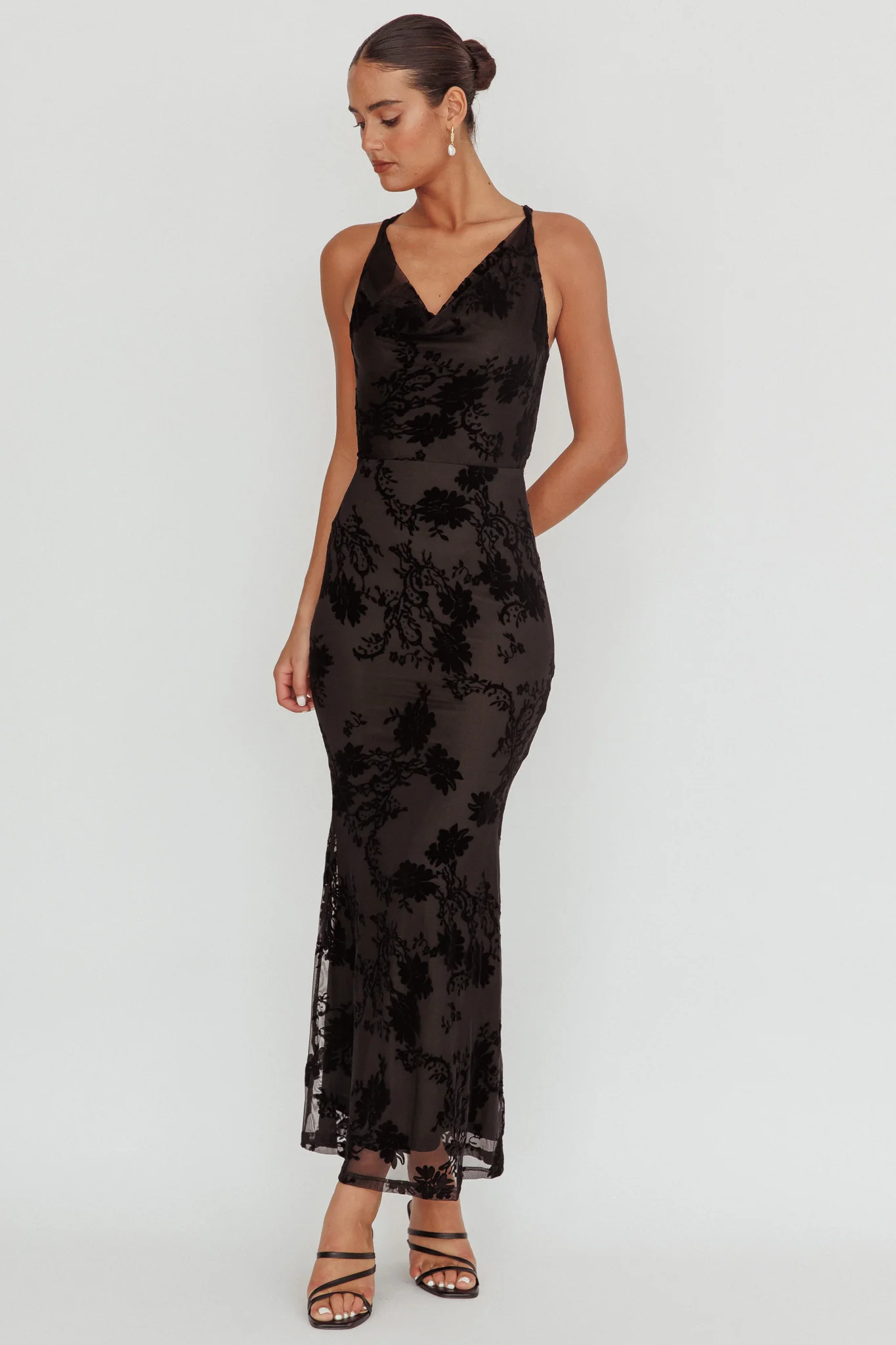 Delancy Cowl Neck Floral Maxi Dress Black - Image 6