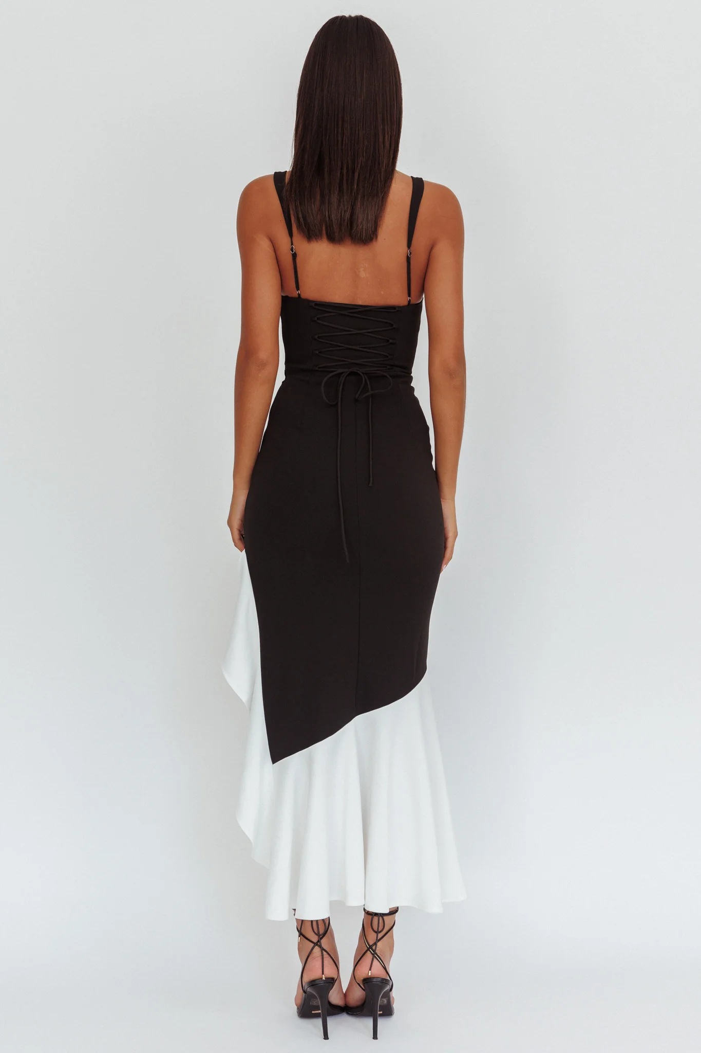 Delighted Asymmetric Hem Maxi Dress Contrast Black - Image 2