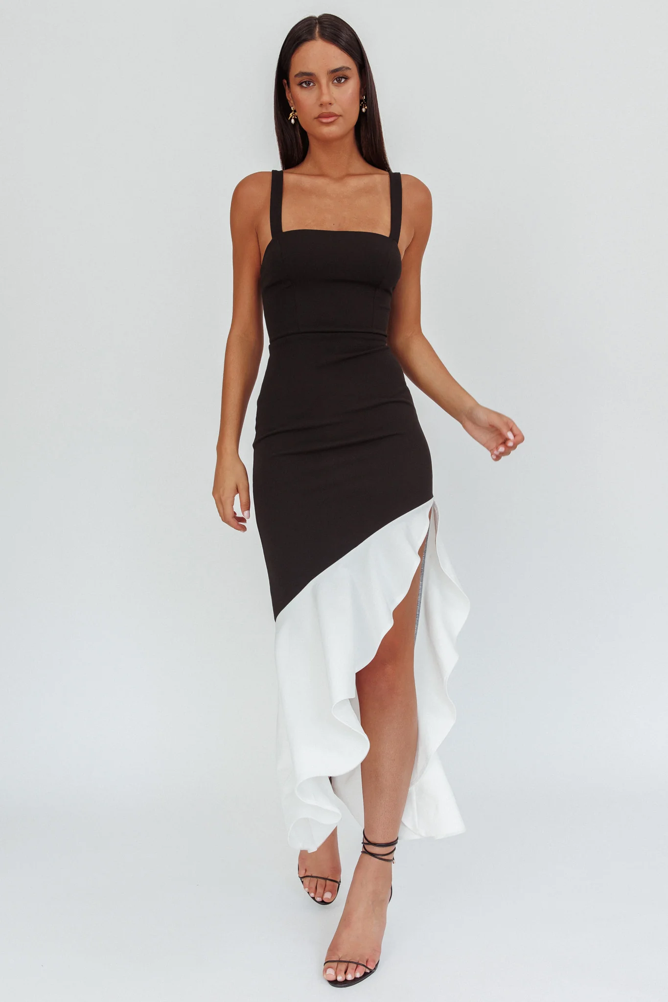 Delighted Asymmetric Hem Maxi Dress Contrast Black - Image 4