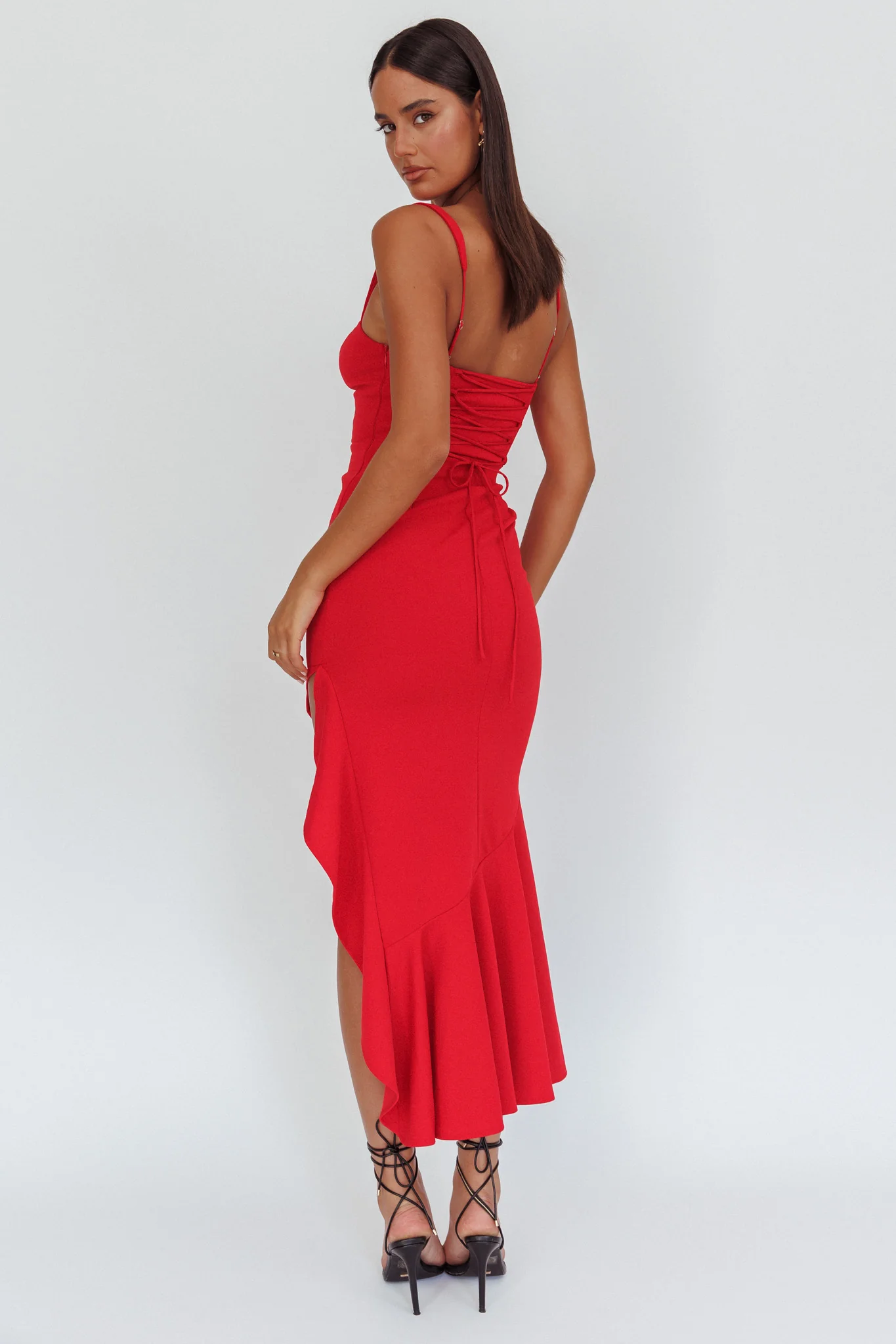Delighted Asymmetric Hem Maxi Dress Red - Image 2