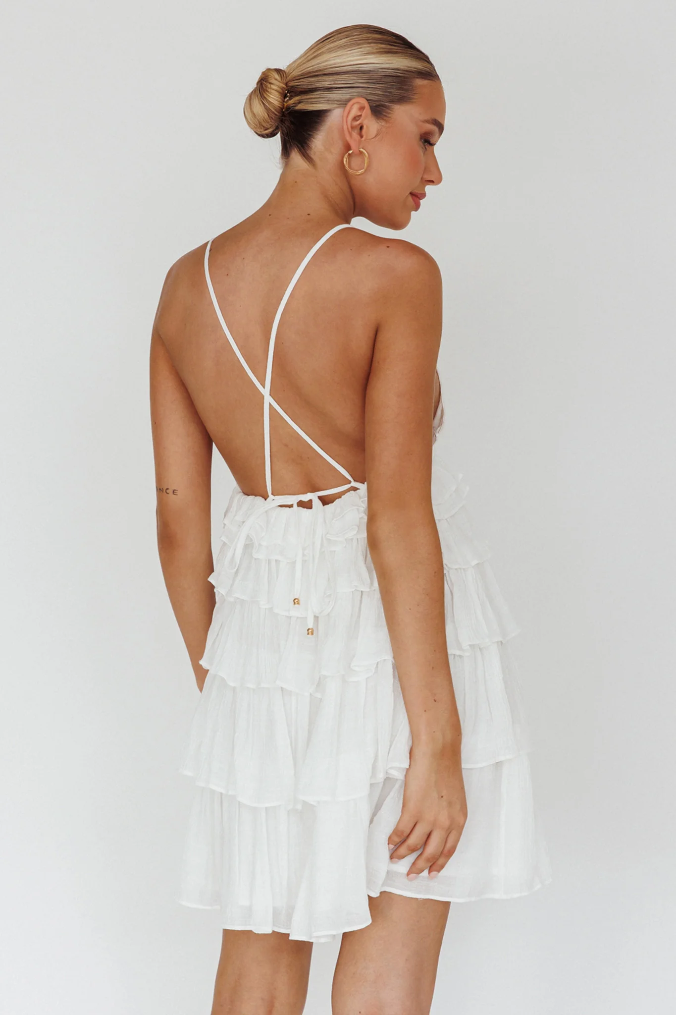 Dellia Tiered Ruffle Mini Dress Off White - Image 2