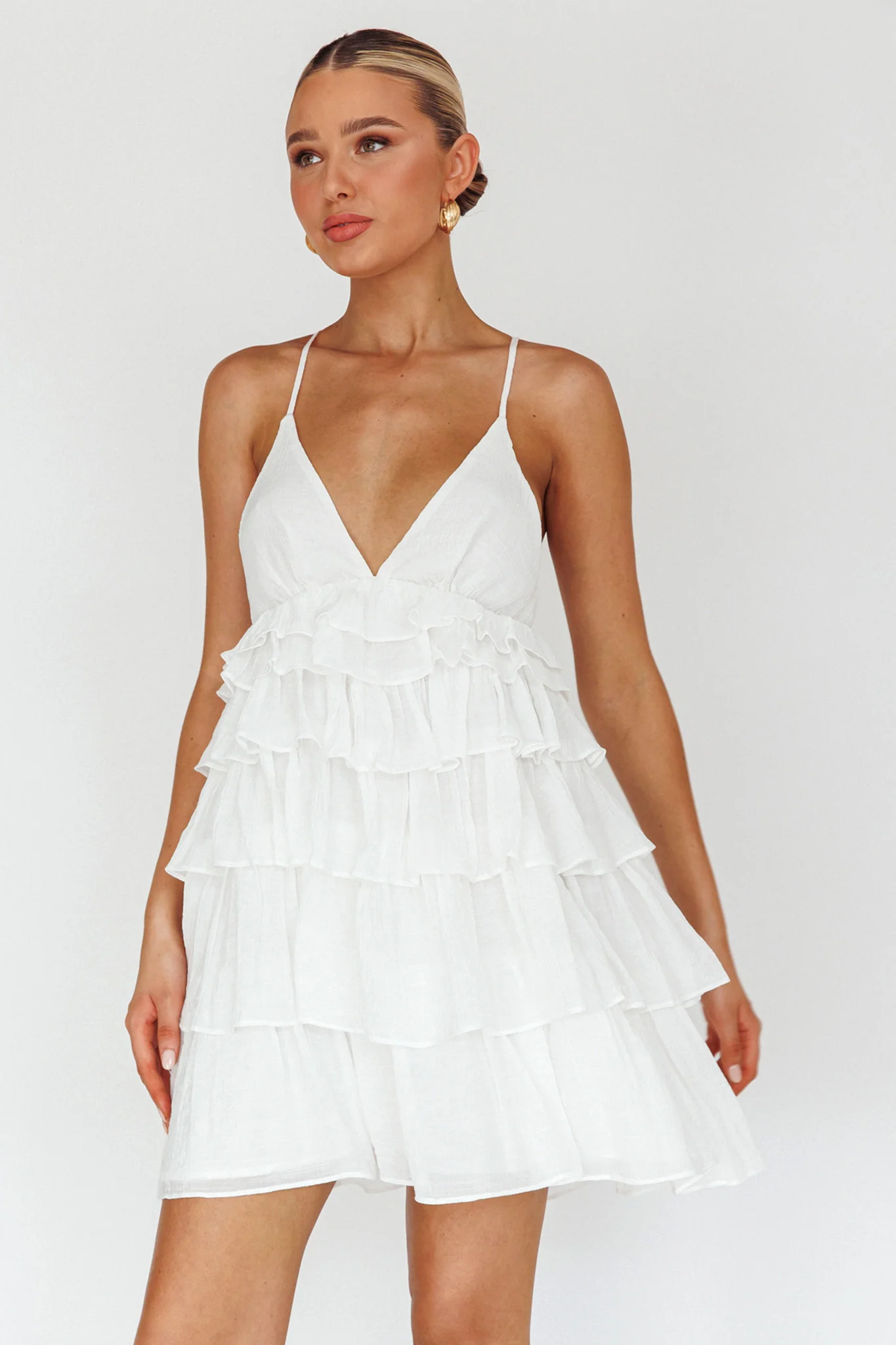 Dellia Tiered Ruffle Mini Dress Off White - Image 5