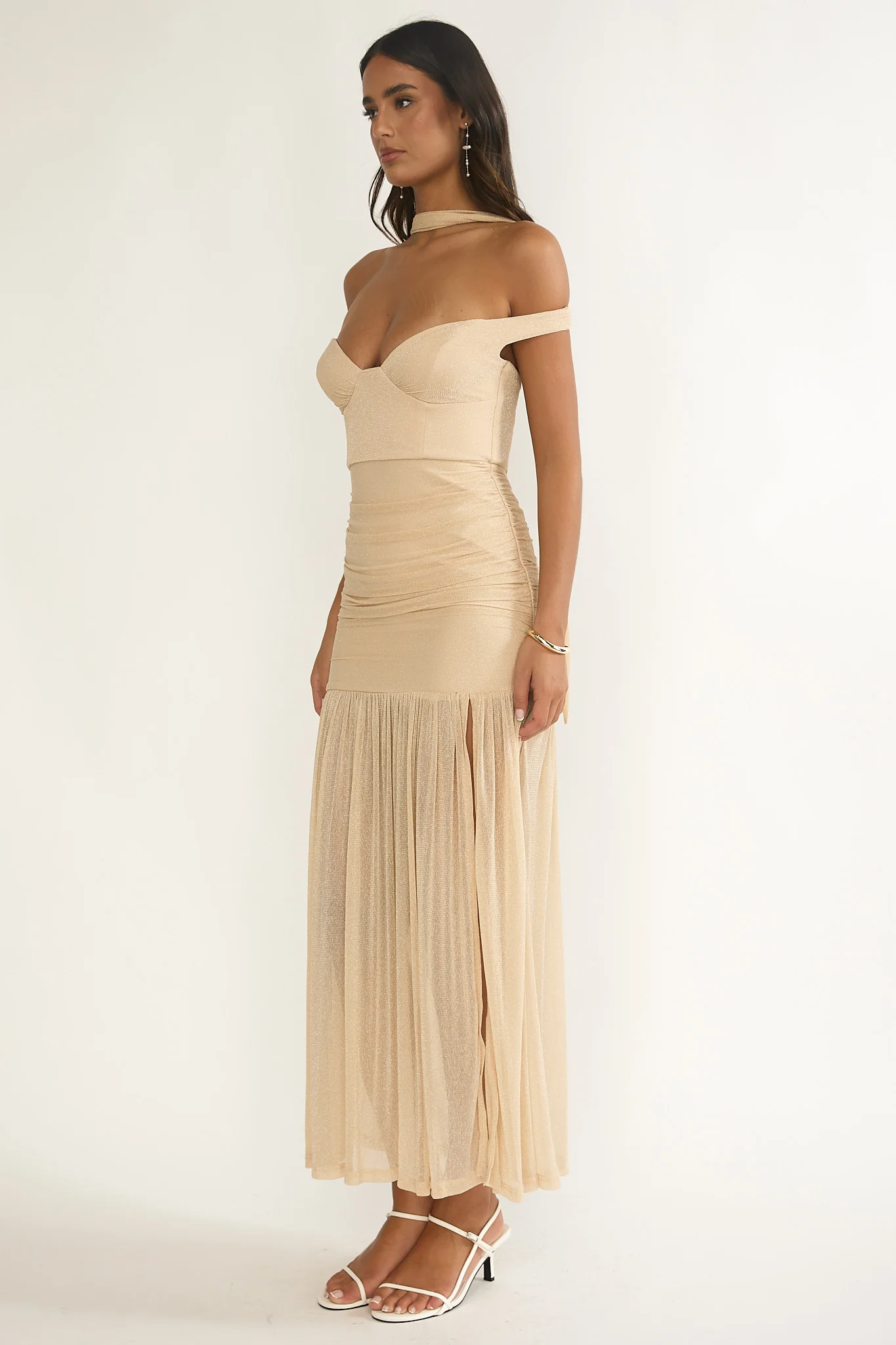 Delora Off-Shoulder Scarf Maxi Dress Beige - Image 6