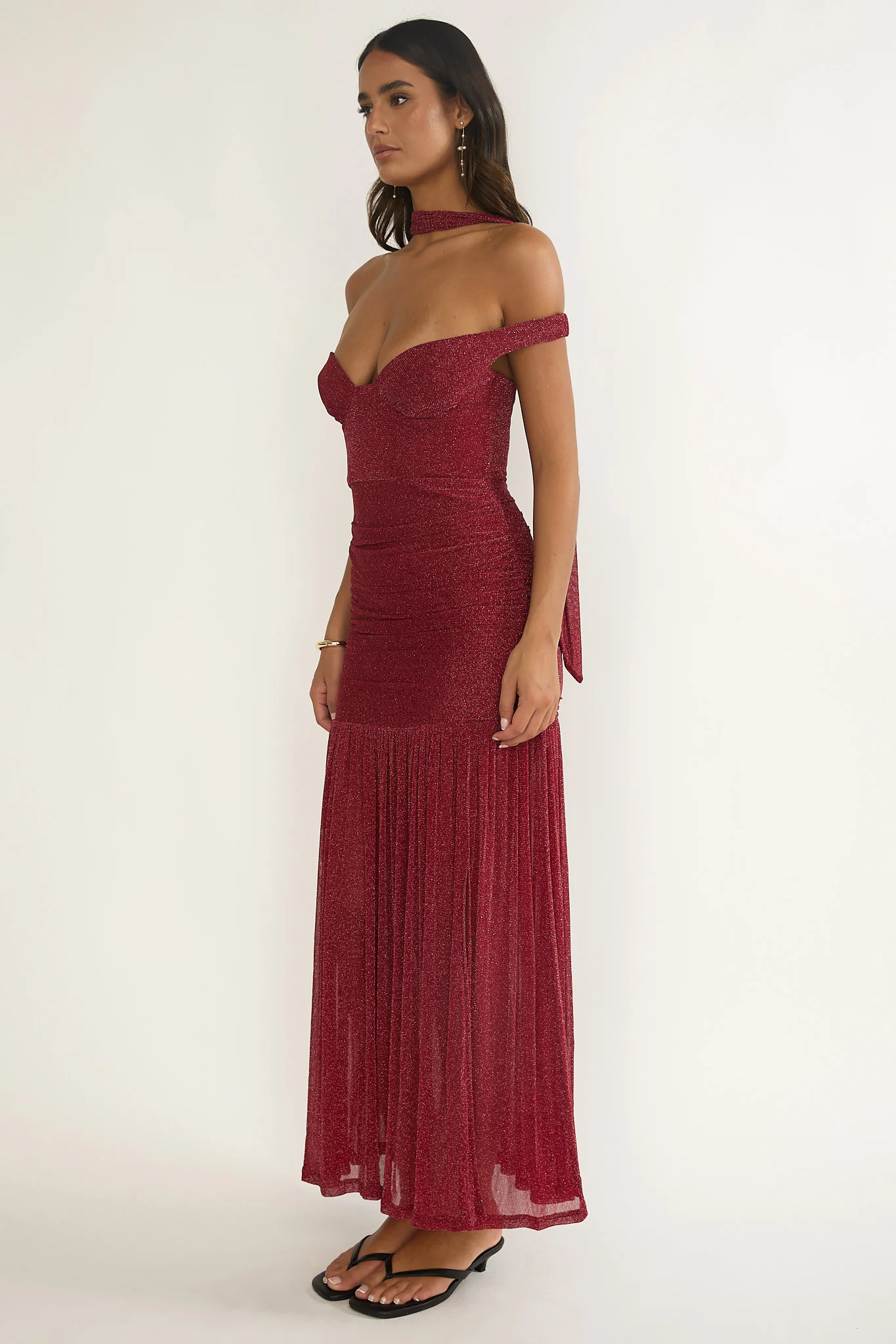 Delora Off-Shoulder Scarf Maxi Dress Red - Image 6